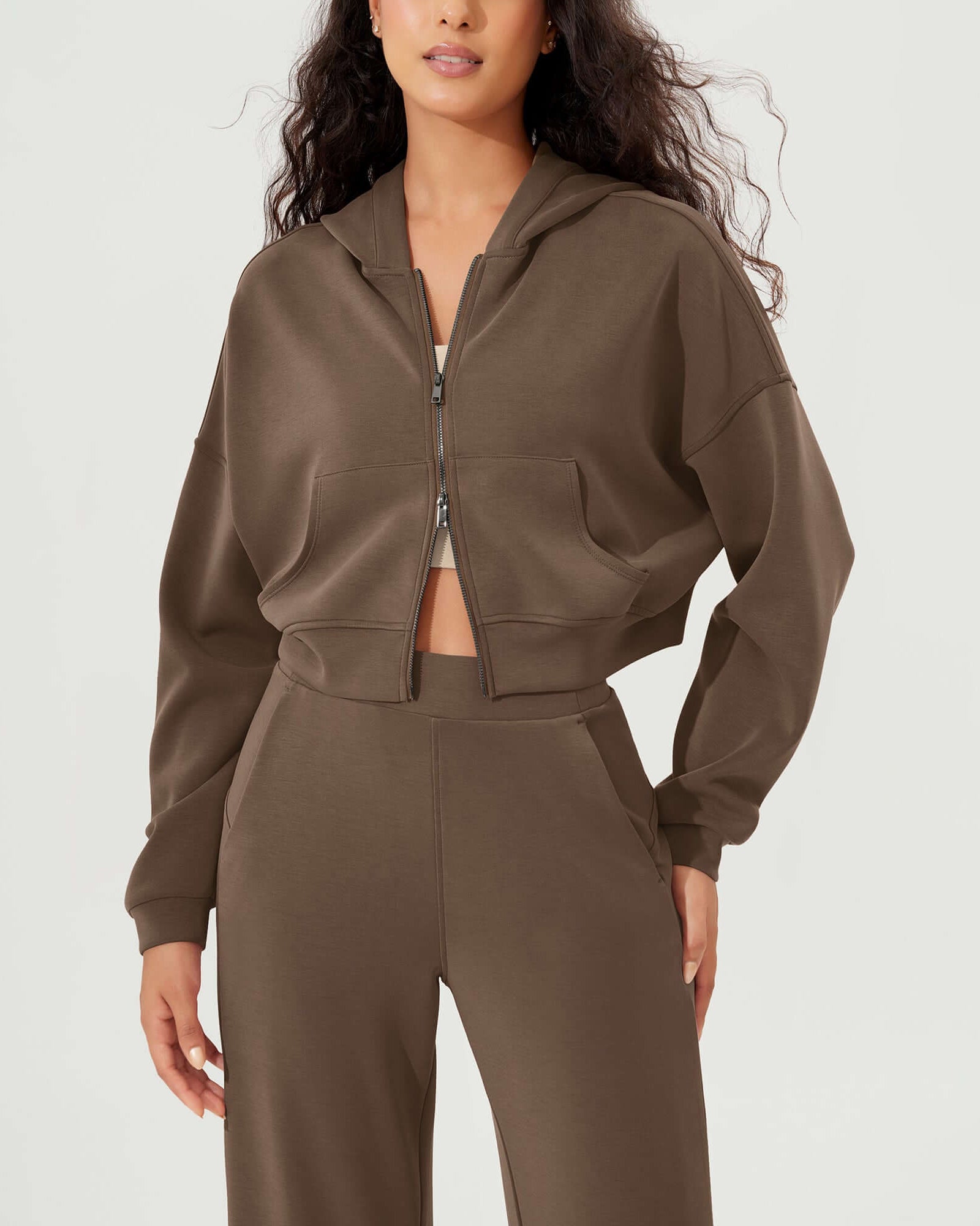 Full-Zip Cropped Long Sleeve Crop Casual Sweatshirts Jacket - ododos