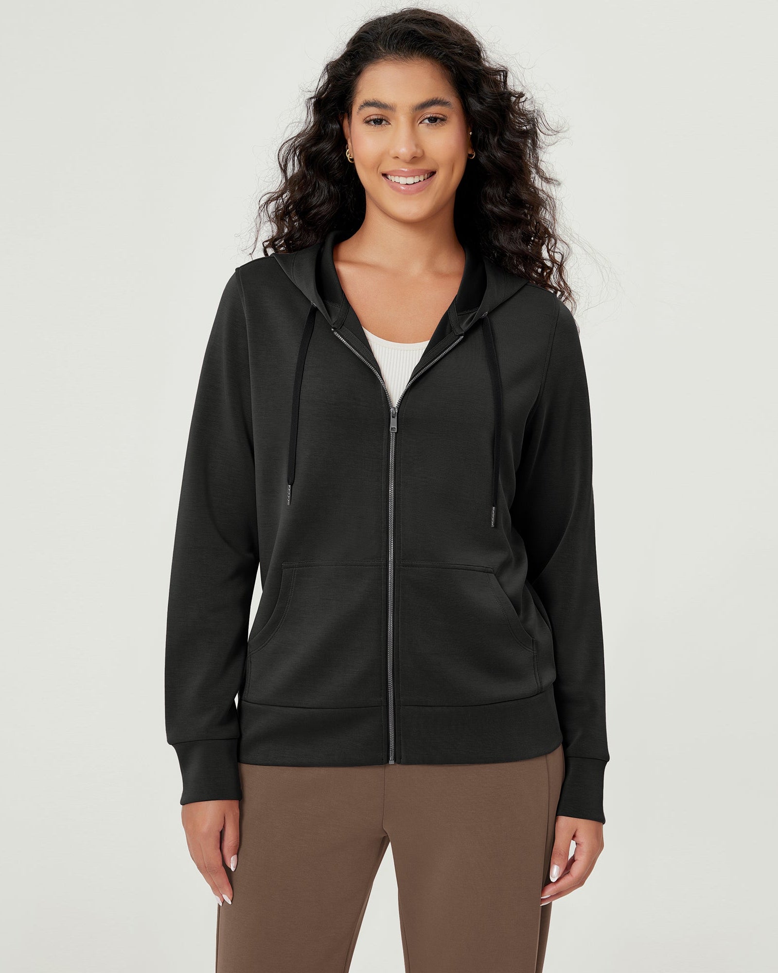 Modal Soft Full-Zip Hoodies Casual Jacket with Pockets Black - ododos