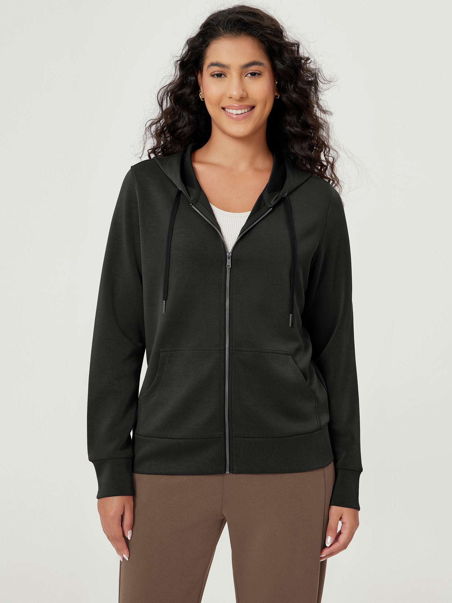 Modal Soft Full-Zip Hoodies Casual Jacket with Pockets Black - ododos
