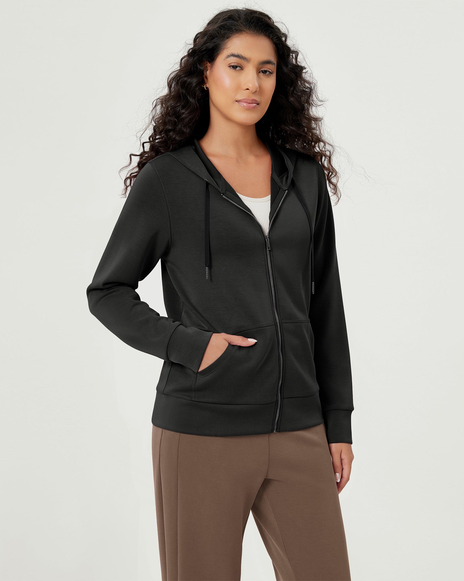 Modal Soft Full-Zip Hoodies Casual Jacket with Pockets - ododos