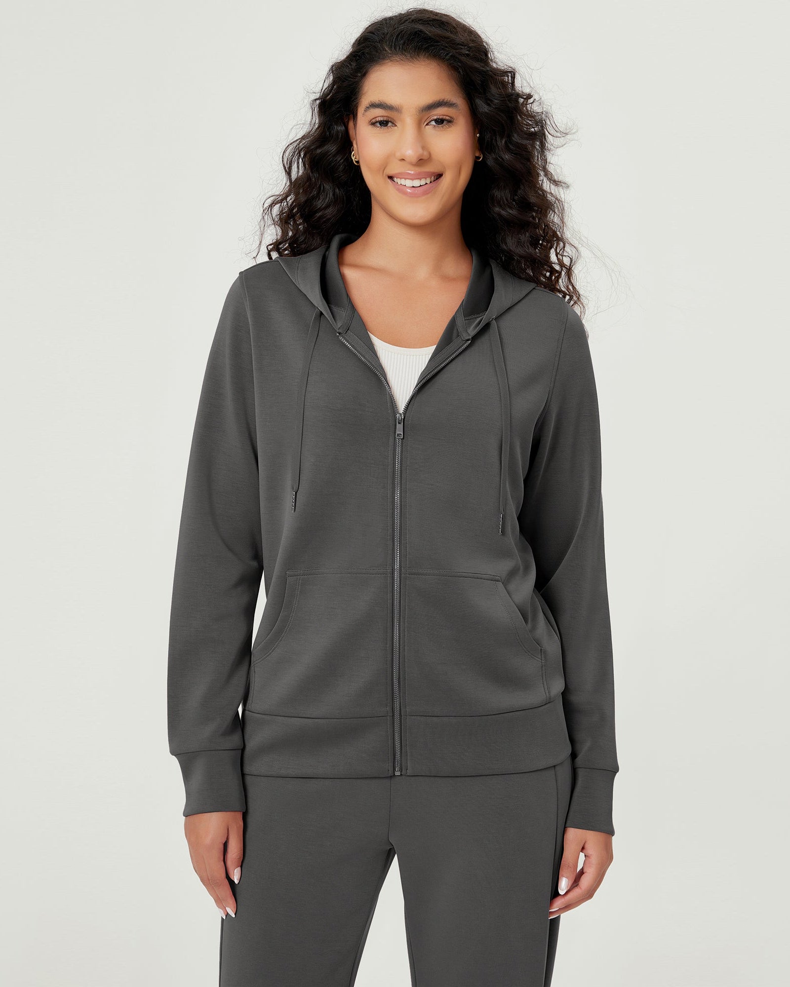 Modal Soft Full-Zip Hoodies Casual Jacket with Pockets Charcoal - ododos