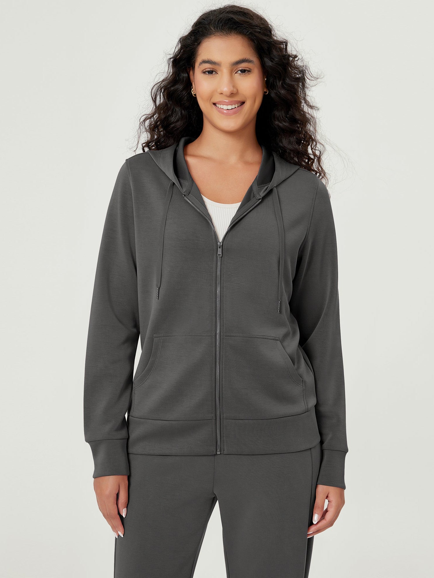 Modal Soft Full-Zip Hoodies Casual Jacket with Pockets Charcoal - ododos