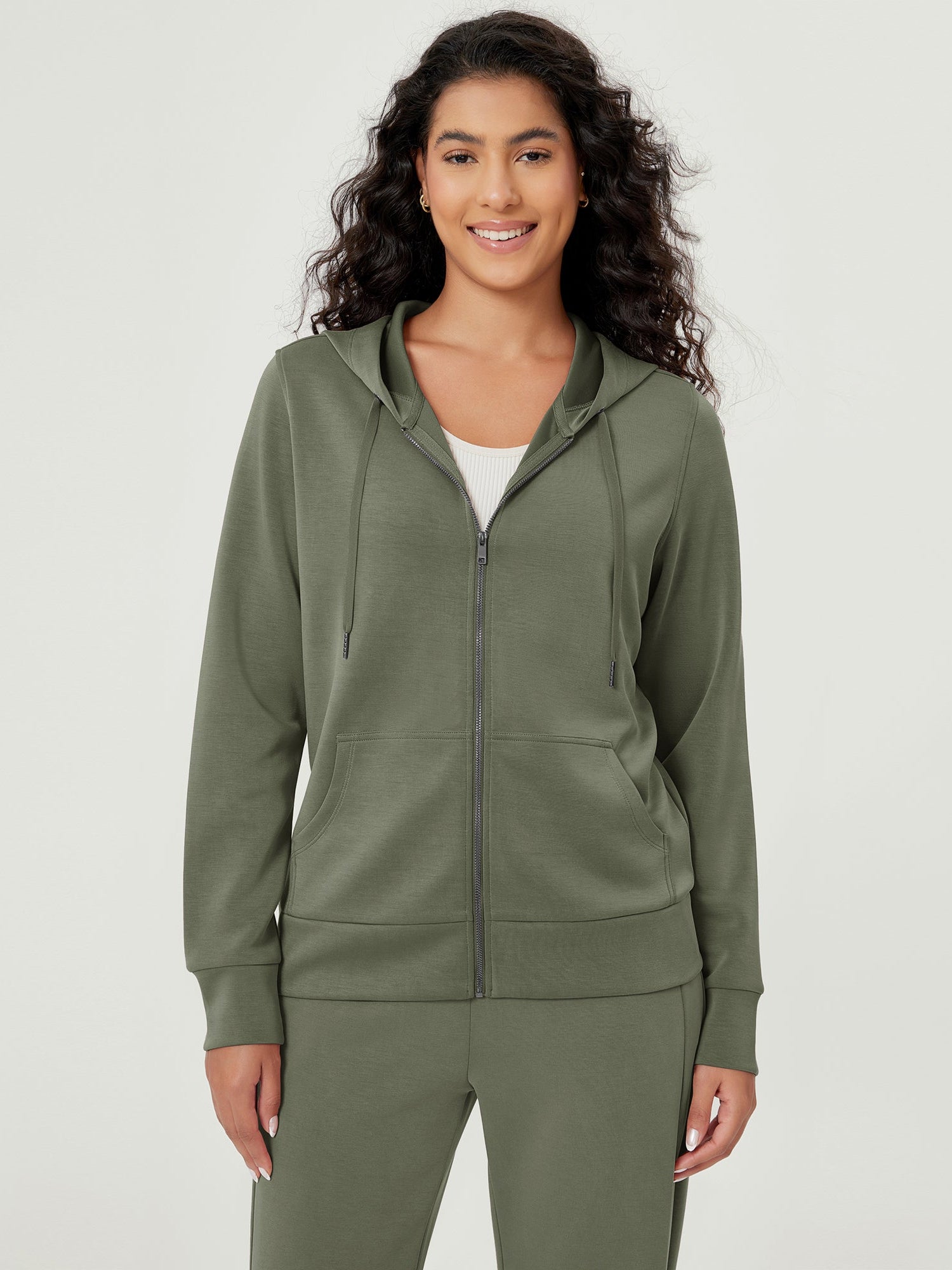 Modal Soft Full-Zip Hoodies Casual Jacket with Pockets Dark Sage - ododos