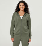 Modal Soft Full-Zip Hoodies Casual Jacket with Pockets Dark Sage - ododos