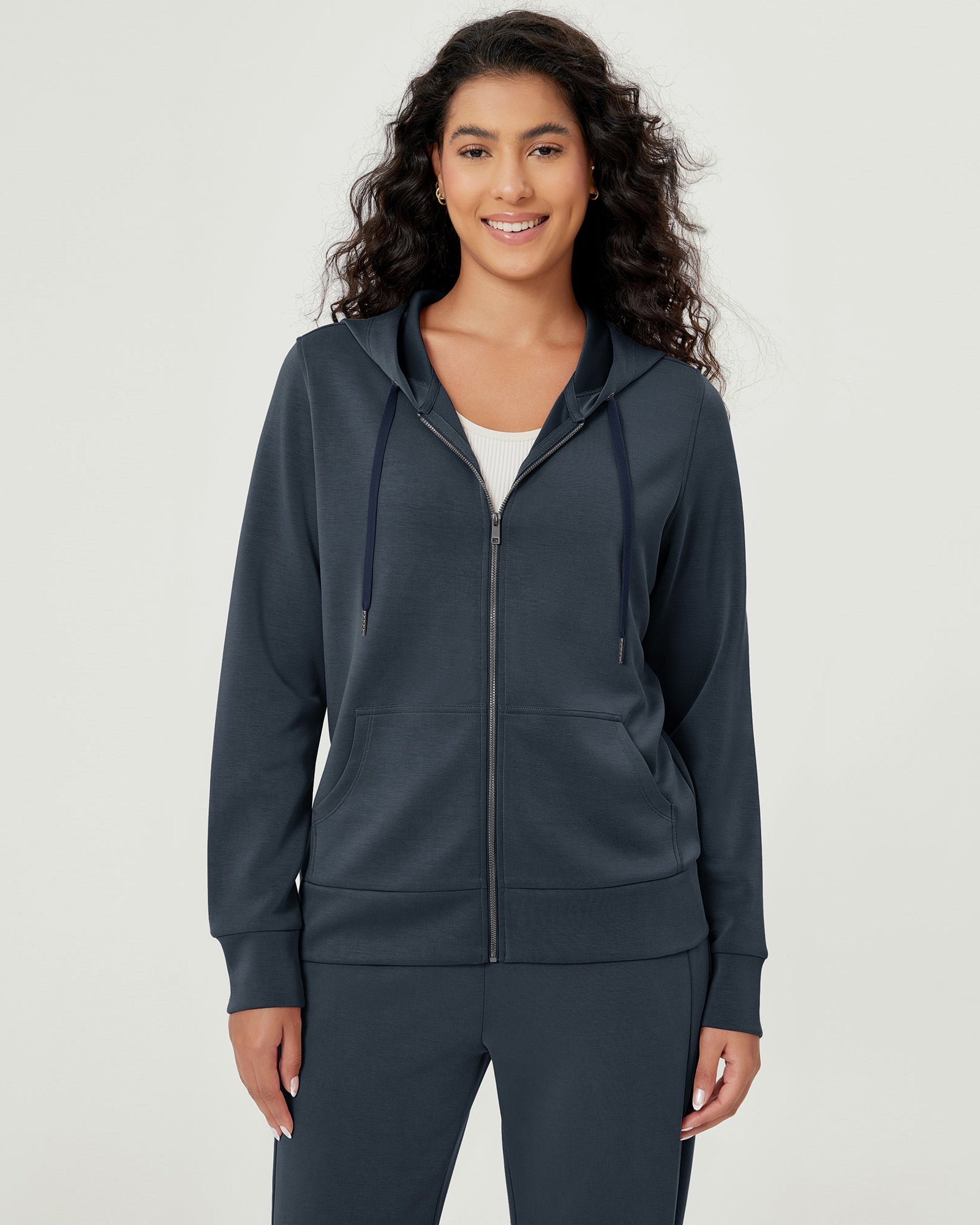 Modal Soft Full-Zip Hoodies Casual Jacket with Pockets Navy - ododos