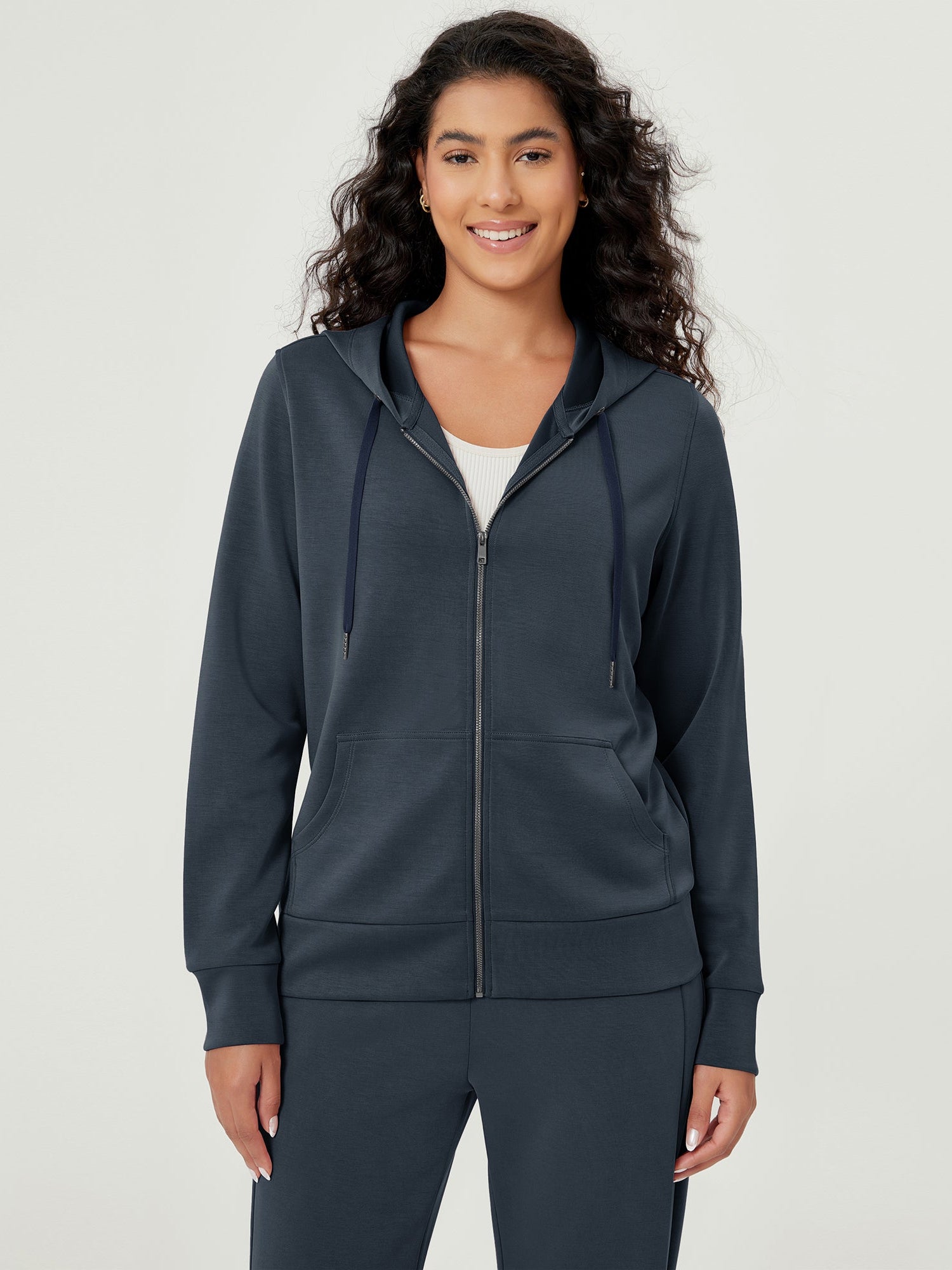 Modal Soft Full-Zip Hoodies Casual Jacket with Pockets Navy - ododos