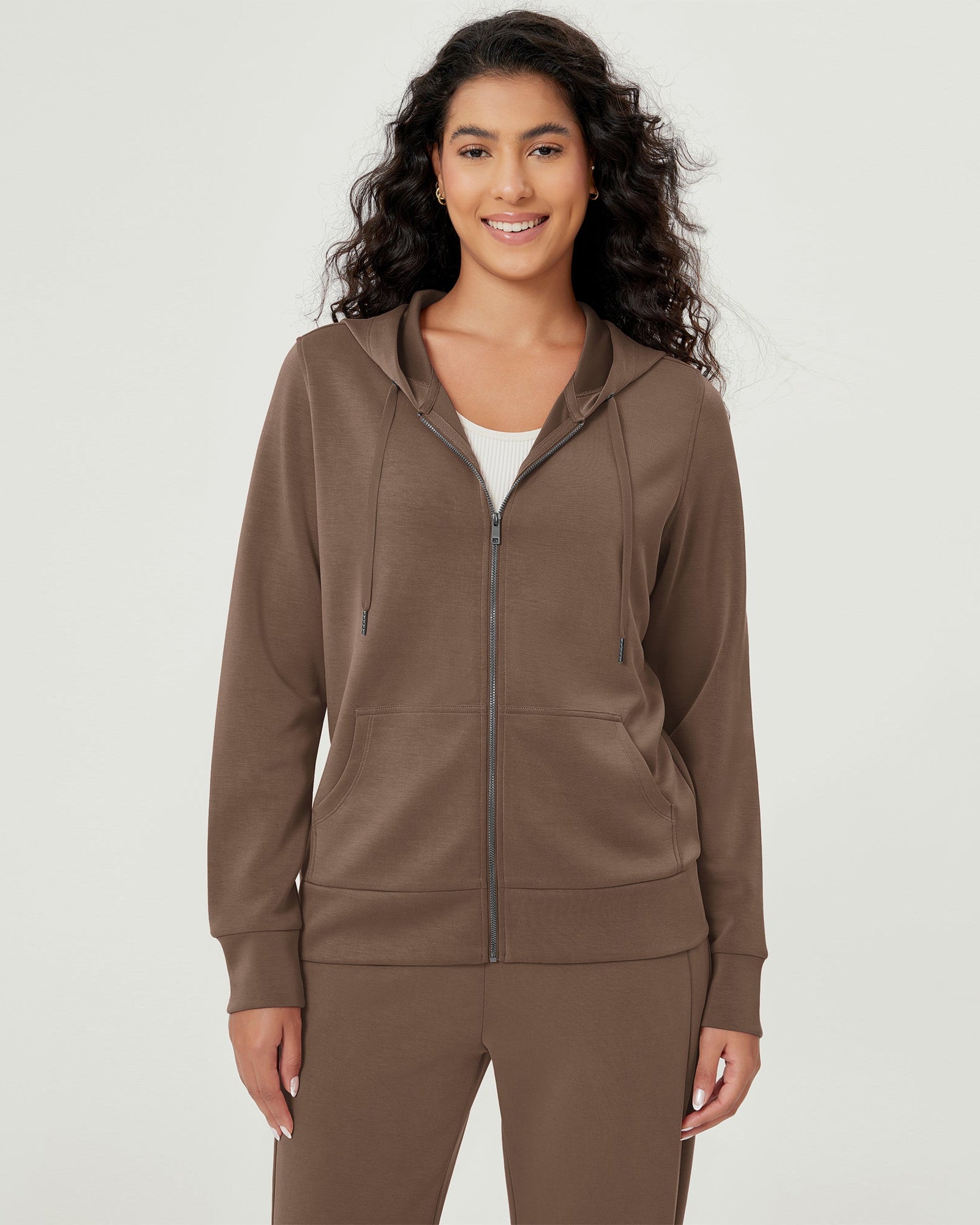 Modal Soft Full-Zip Hoodies Casual Jacket with Pockets Nutria - ododos