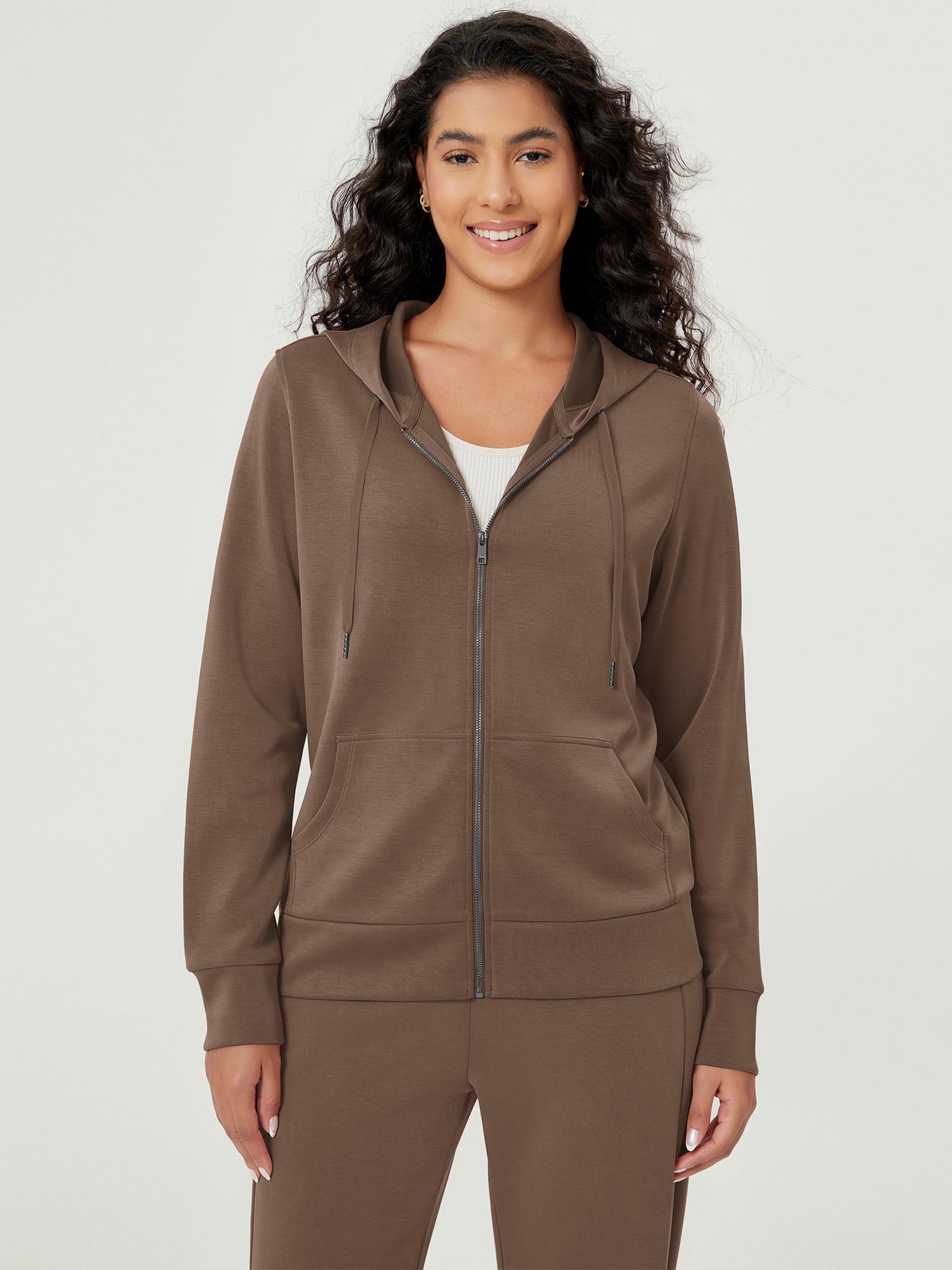 Modal Soft Full-Zip Hoodies Casual Jacket with Pockets Nutria - ododos