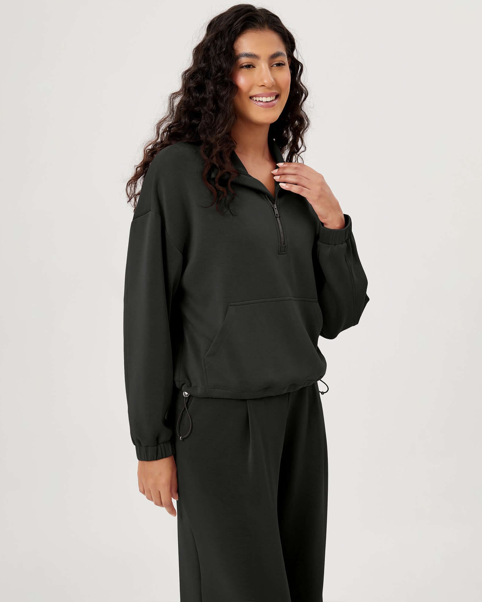 Modal Soft Cinchable Half Zipper Funnel Neck Oversize Pullover - ododos