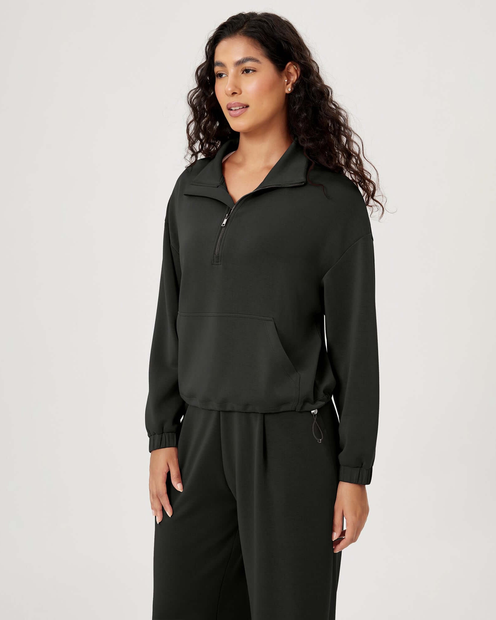 Modal Soft Cinchable Half Zipper Funnel Neck Oversize Pullover - ododos