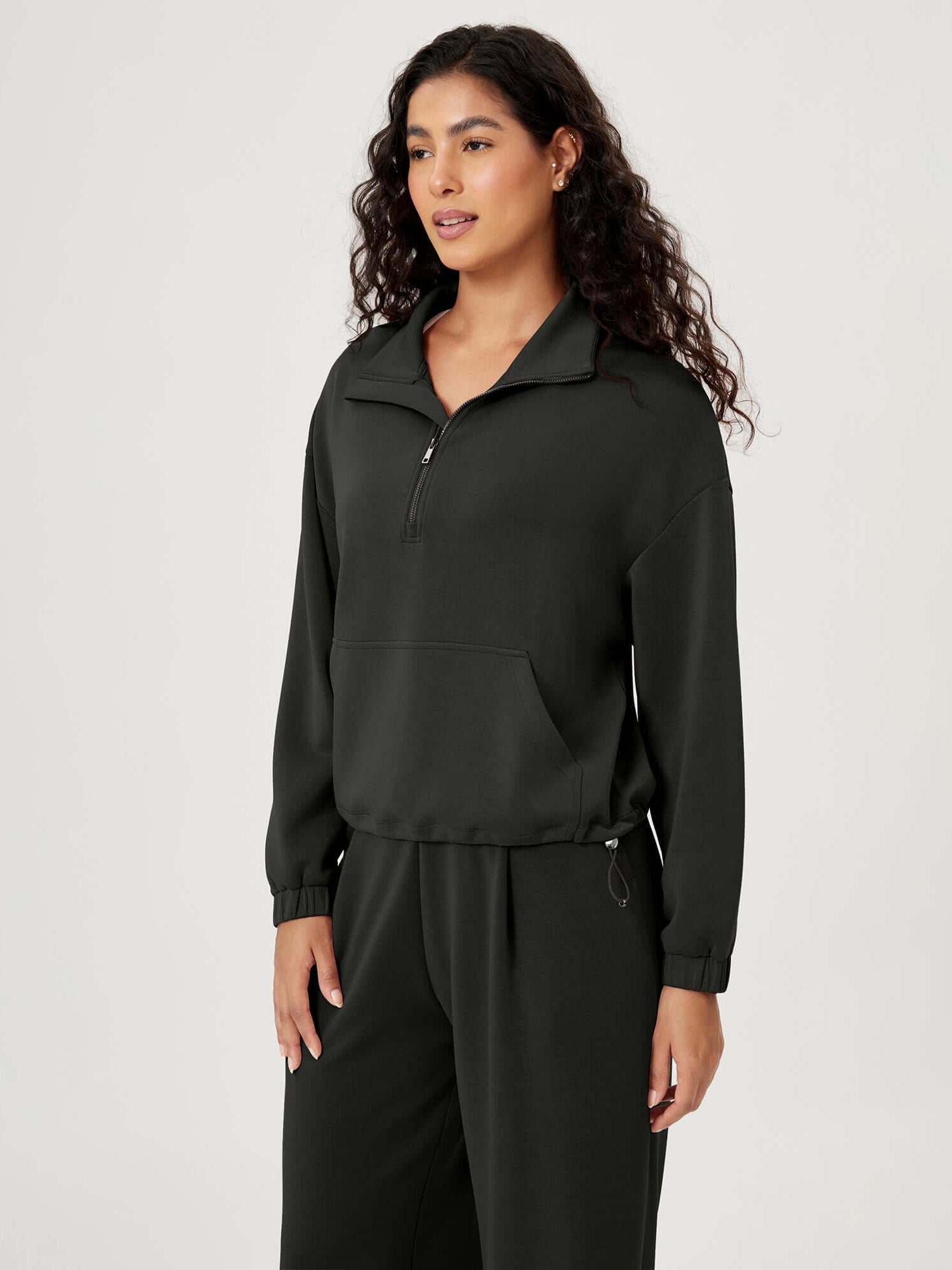 Modal Soft Cinchable Half Zipper Funnel Neck Oversize Pullover - ododos