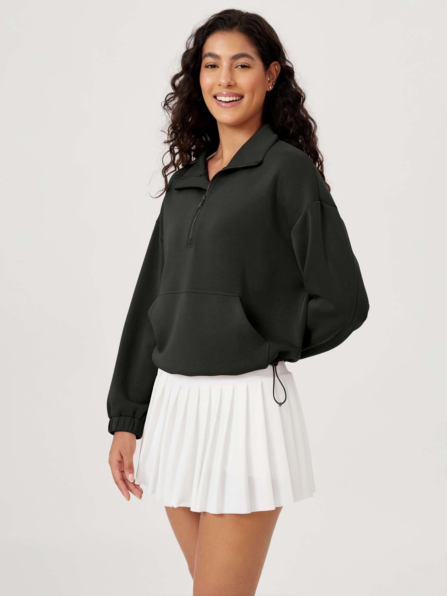 Modal Soft Cinchable Half Zipper Funnel Neck Oversize Pullover - ododos