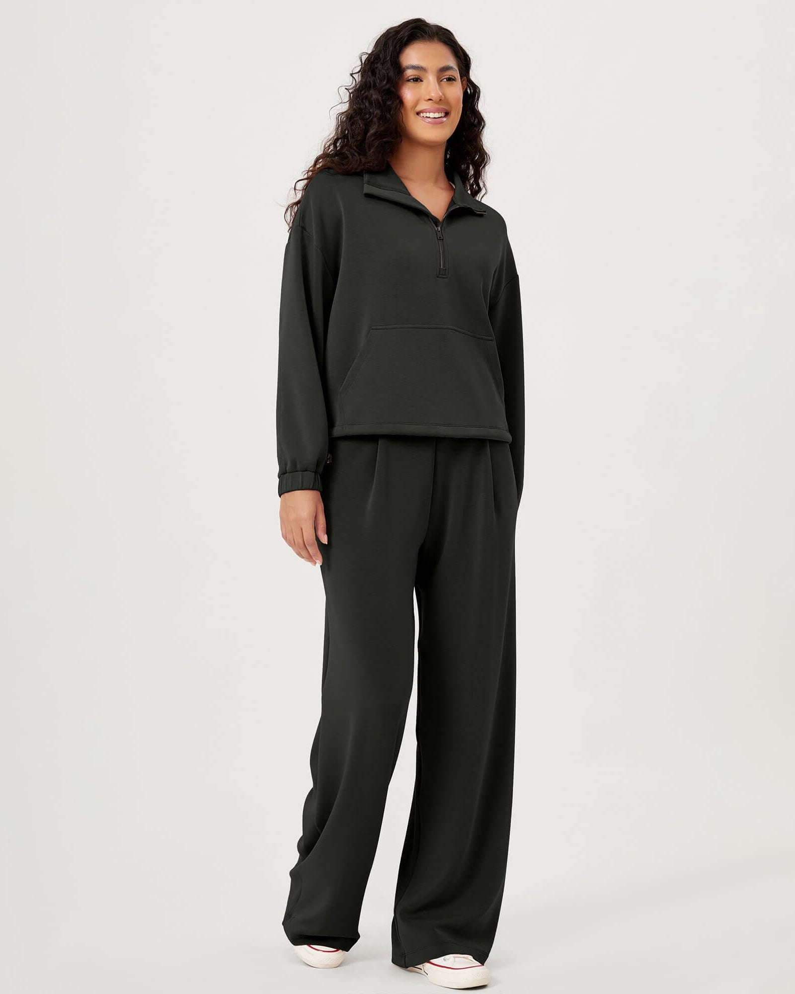 Modal Soft Cinchable Half Zipper Funnel Neck Oversize Pullover - ododos