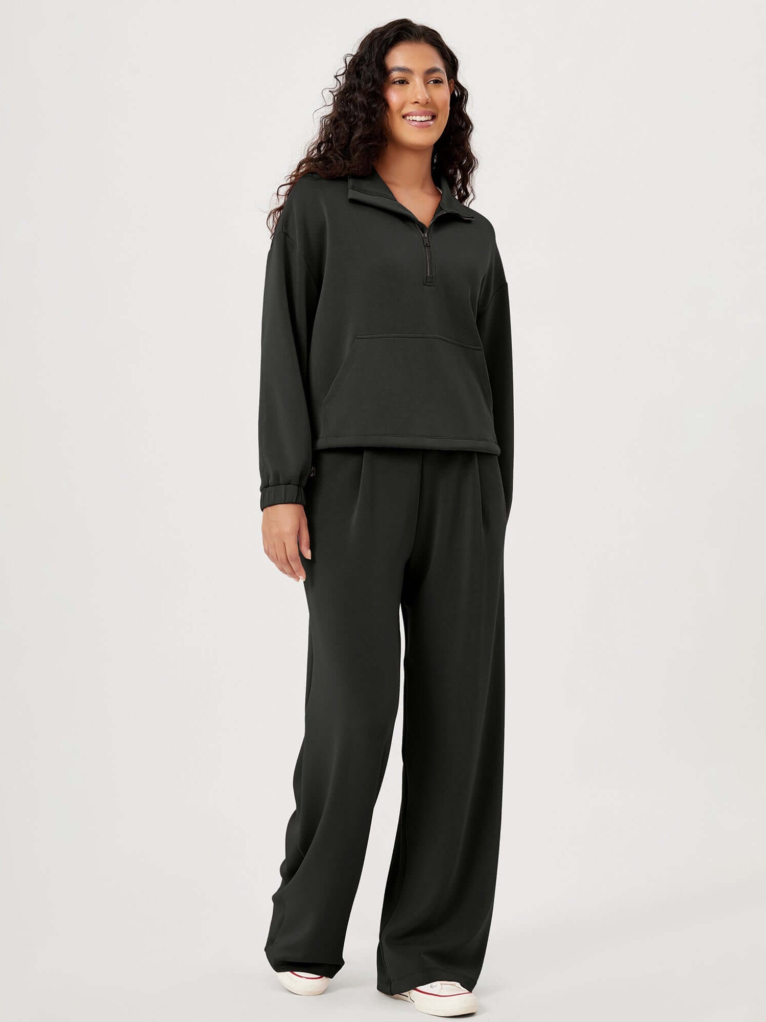 Modal Soft Cinchable Half Zipper Funnel Neck Oversize Pullover - ododos