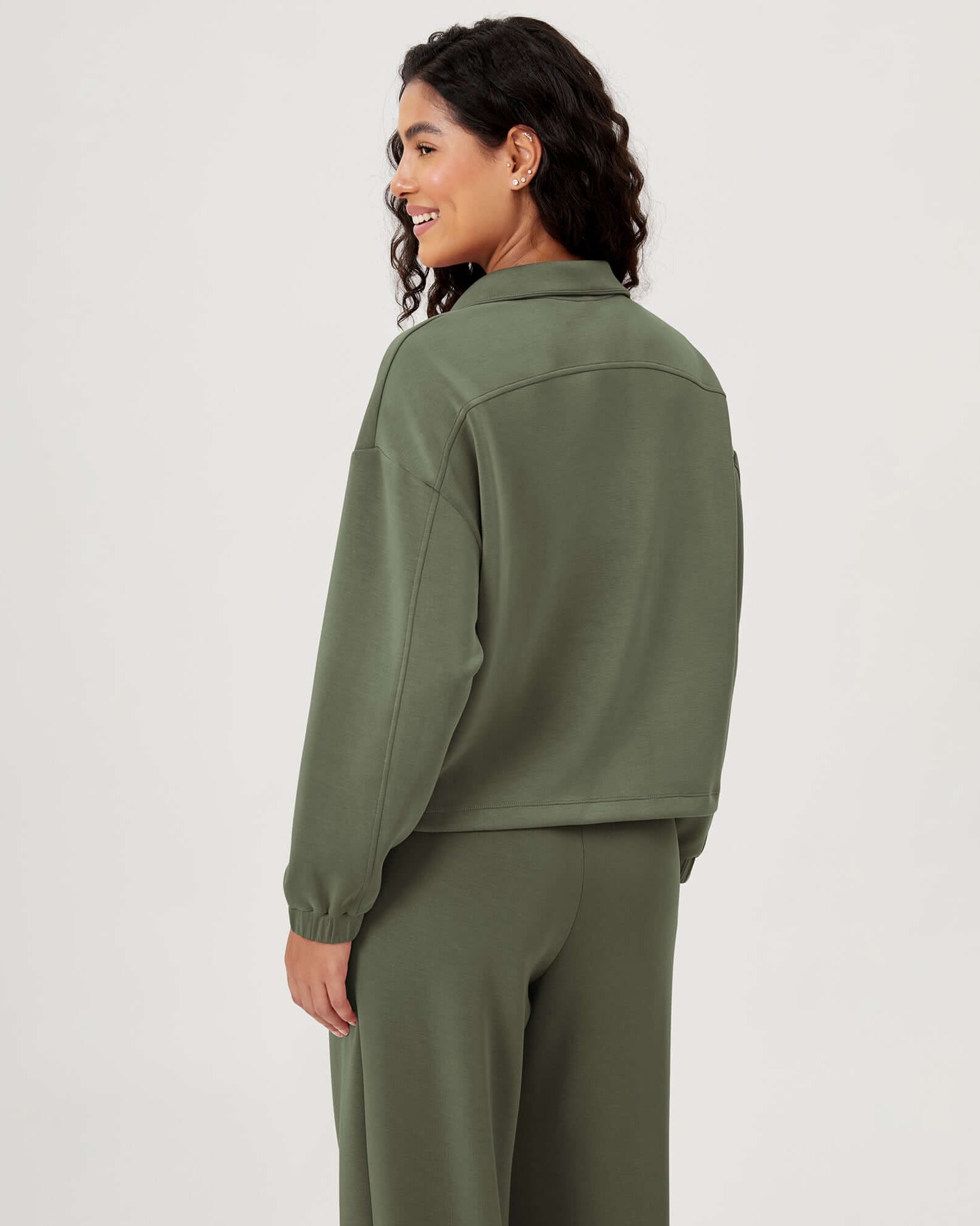 Modal Soft Cinchable Half Zipper Funnel Neck Oversize Pullover - ododos