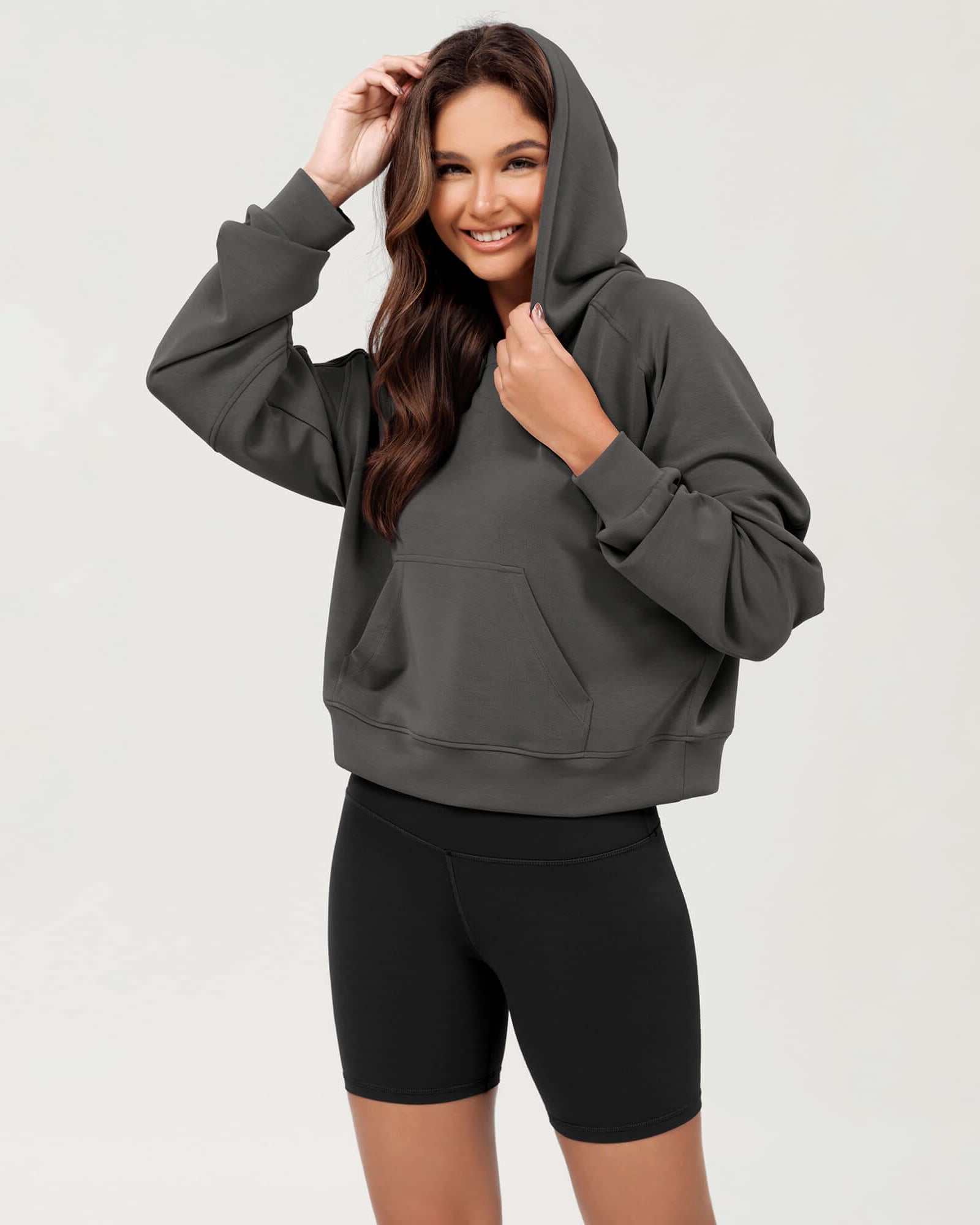 Modal Soft Oversized Long Sleeve Cropped Hoodie - ododos