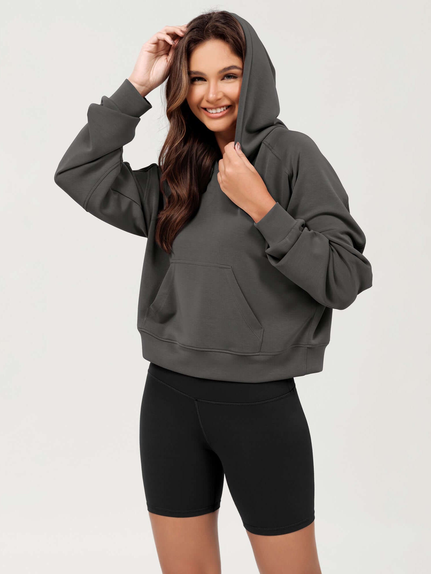 Modal Soft Oversized Long Sleeve Cropped Hoodie - ododos