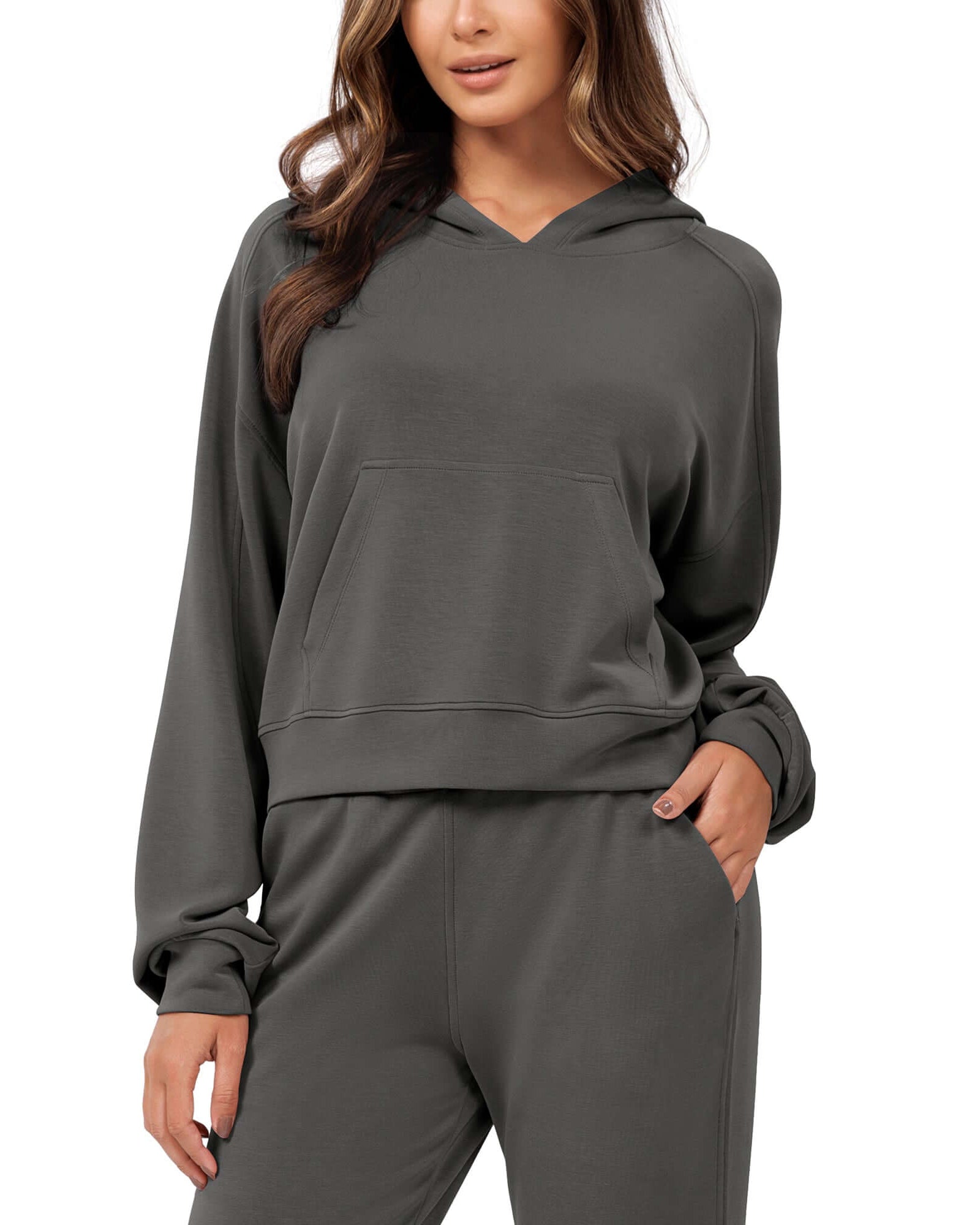 Modal Soft Oversized Long Sleeve Cropped Hoodie - ododos