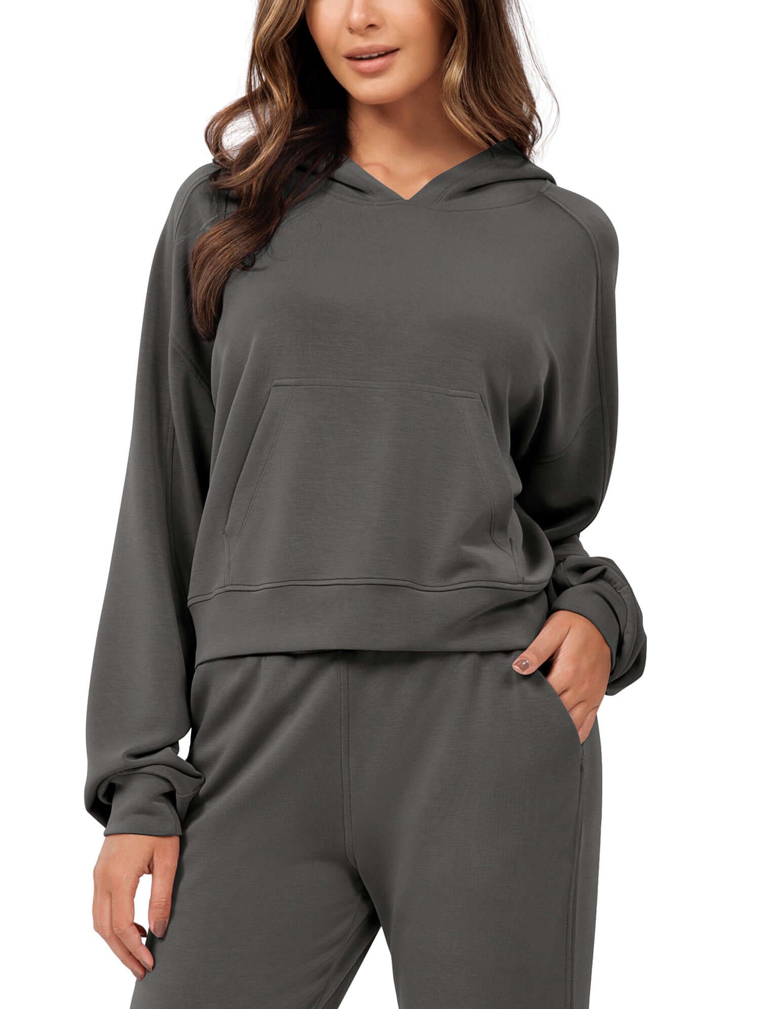 Modal Soft Oversized Long Sleeve Cropped Hoodie - ododos