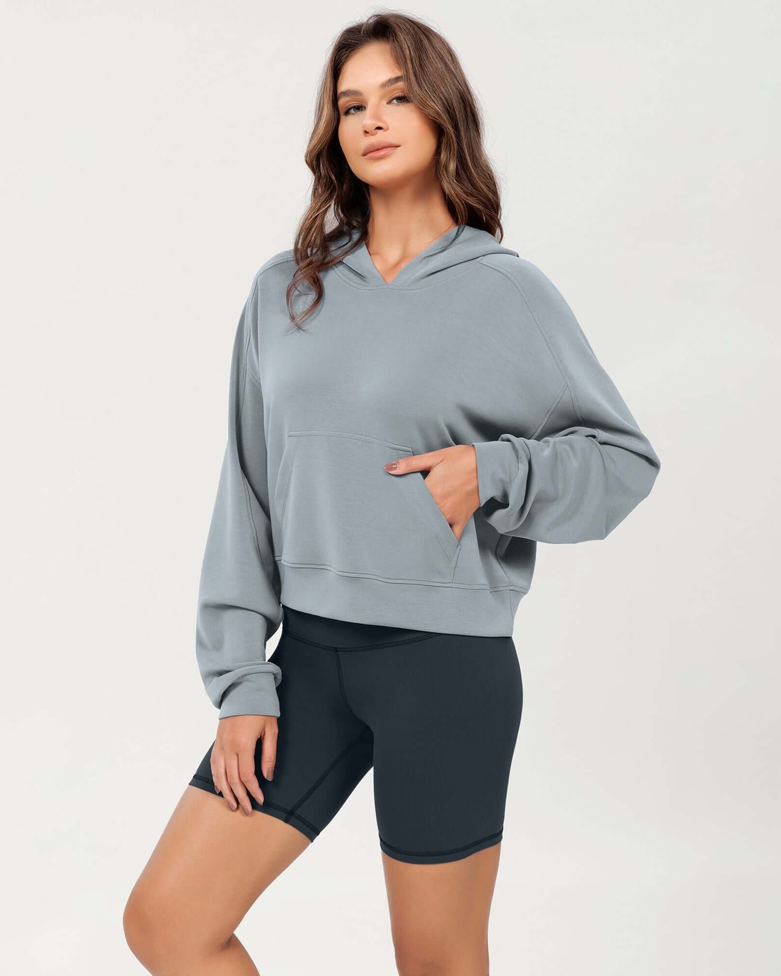Modal Soft Oversized Long Sleeve Cropped Hoodie - ododos