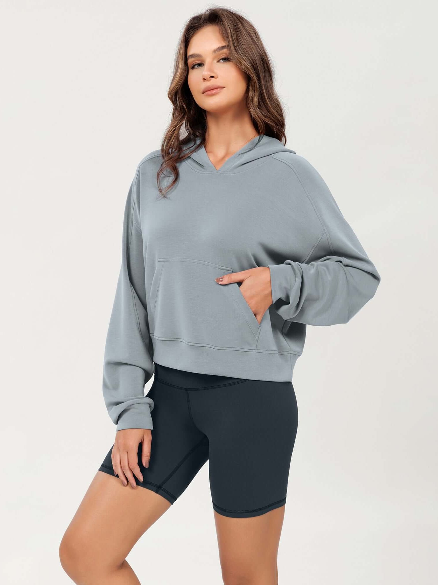 Modal Soft Oversized Long Sleeve Cropped Hoodie - ododos