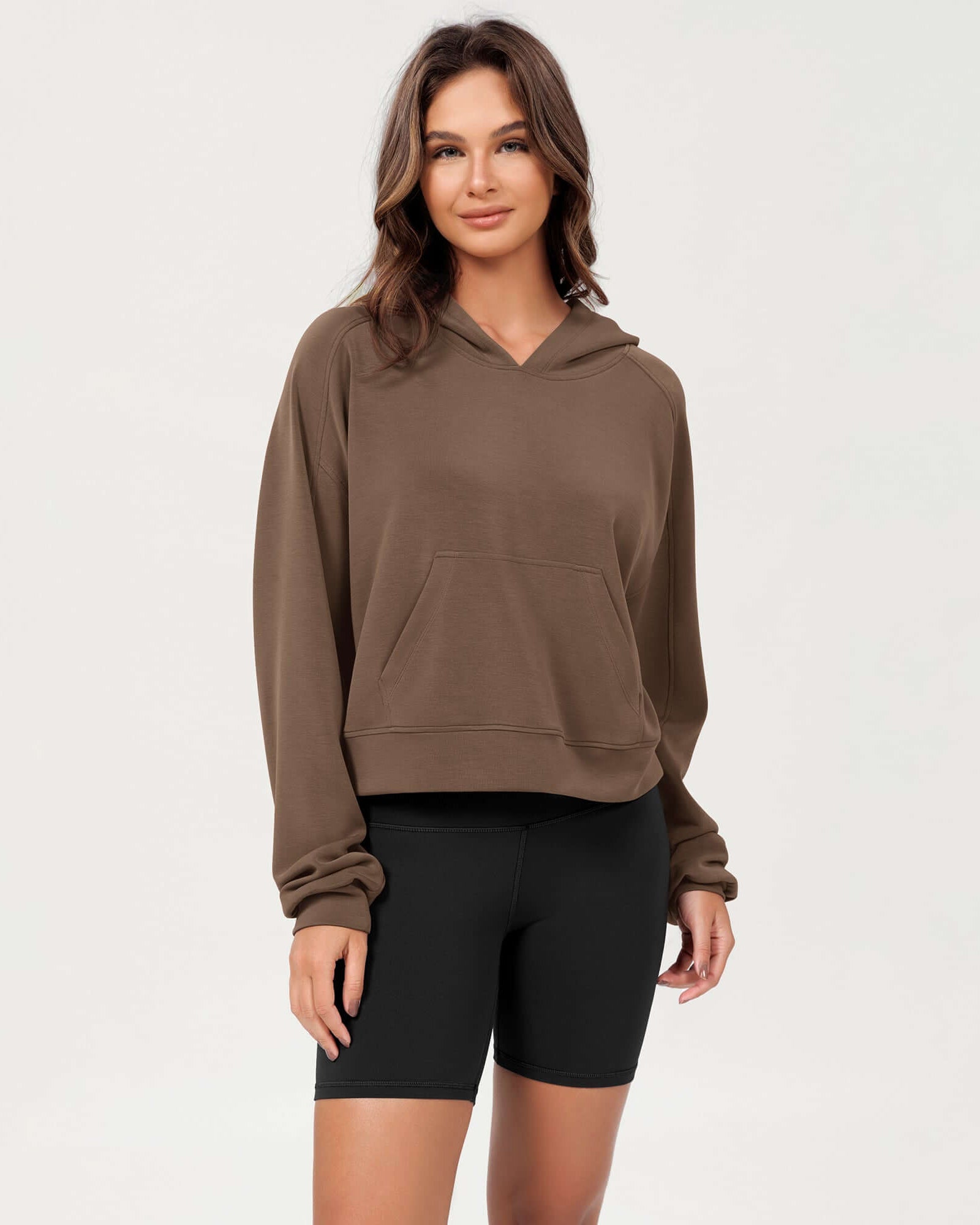 Modal Soft Oversized Long Sleeve Cropped Hoodie Nutria - ododos