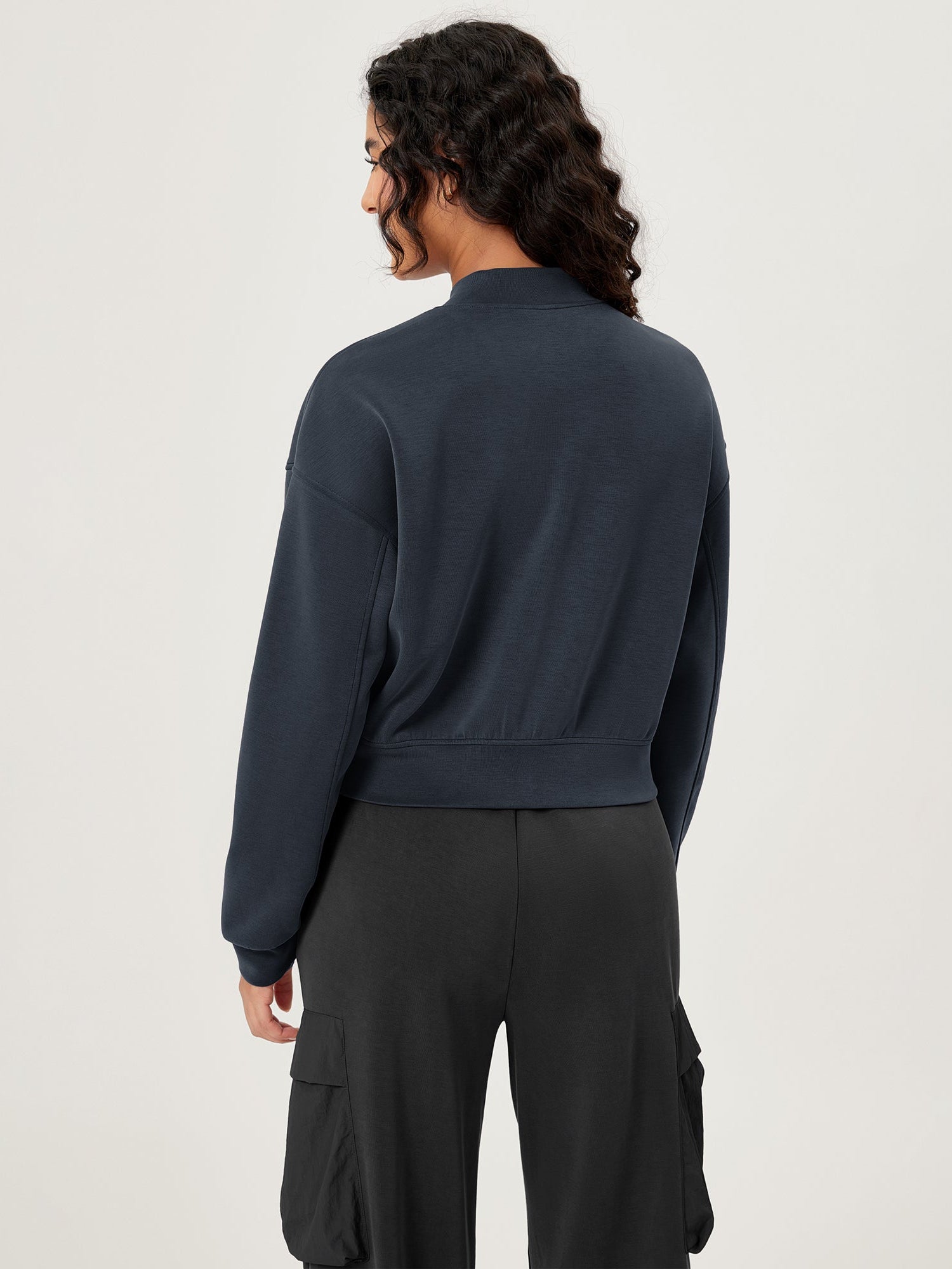 Modal Soft Full-Zip Bomber Casual Outfit Crop Jacket with Pockets - ododos