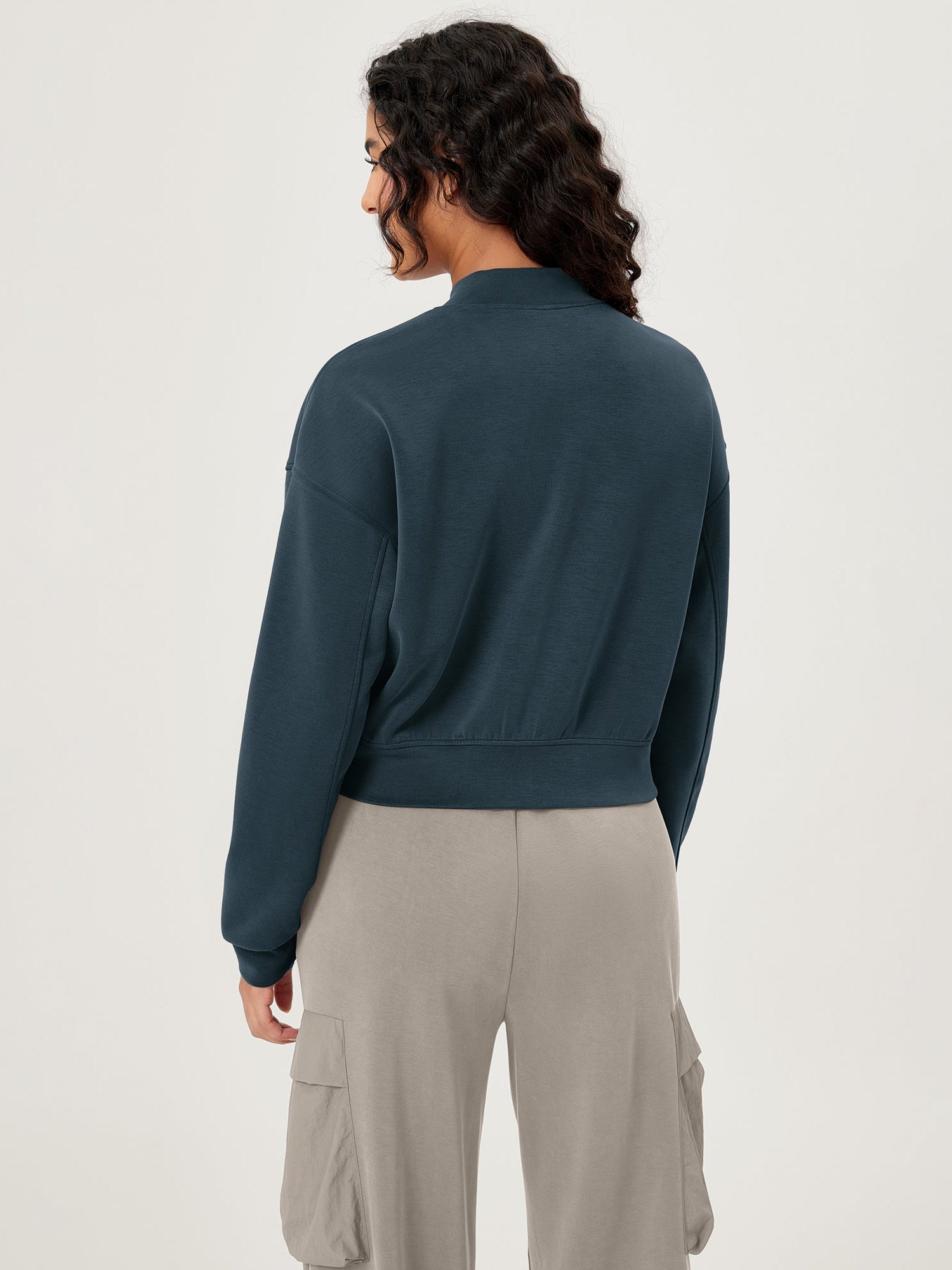 Modal Soft Full-Zip Bomber Casual Outfit Crop Jacket with Pockets - ododos
