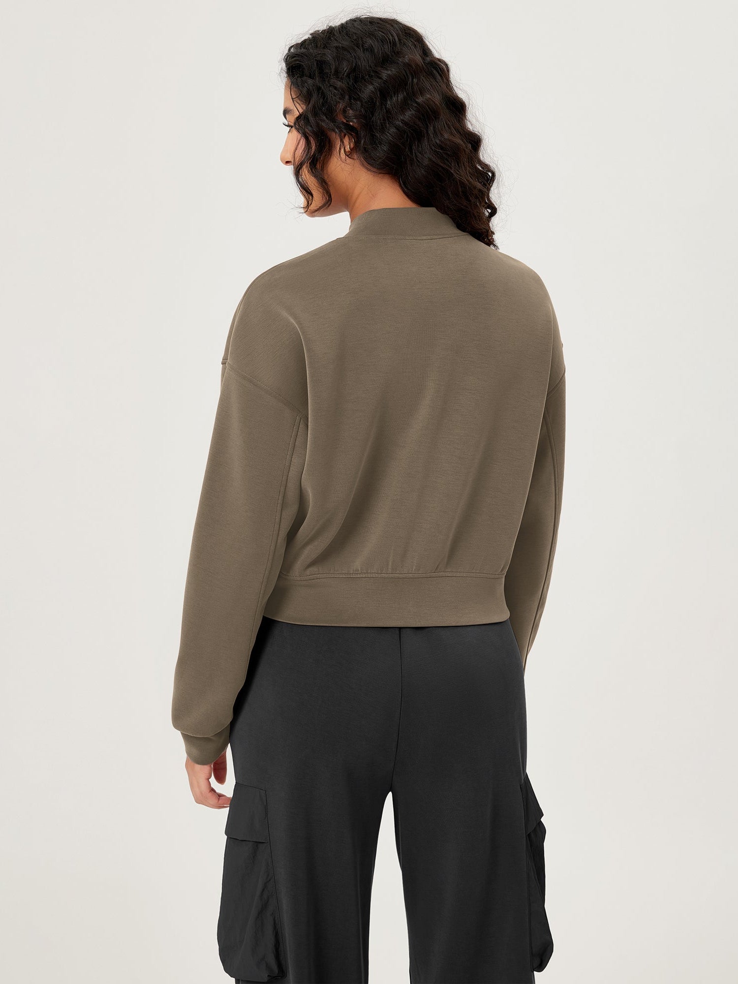 Modal Soft Full-Zip Bomber Casual Outfit Crop Jacket with Pockets - ododos