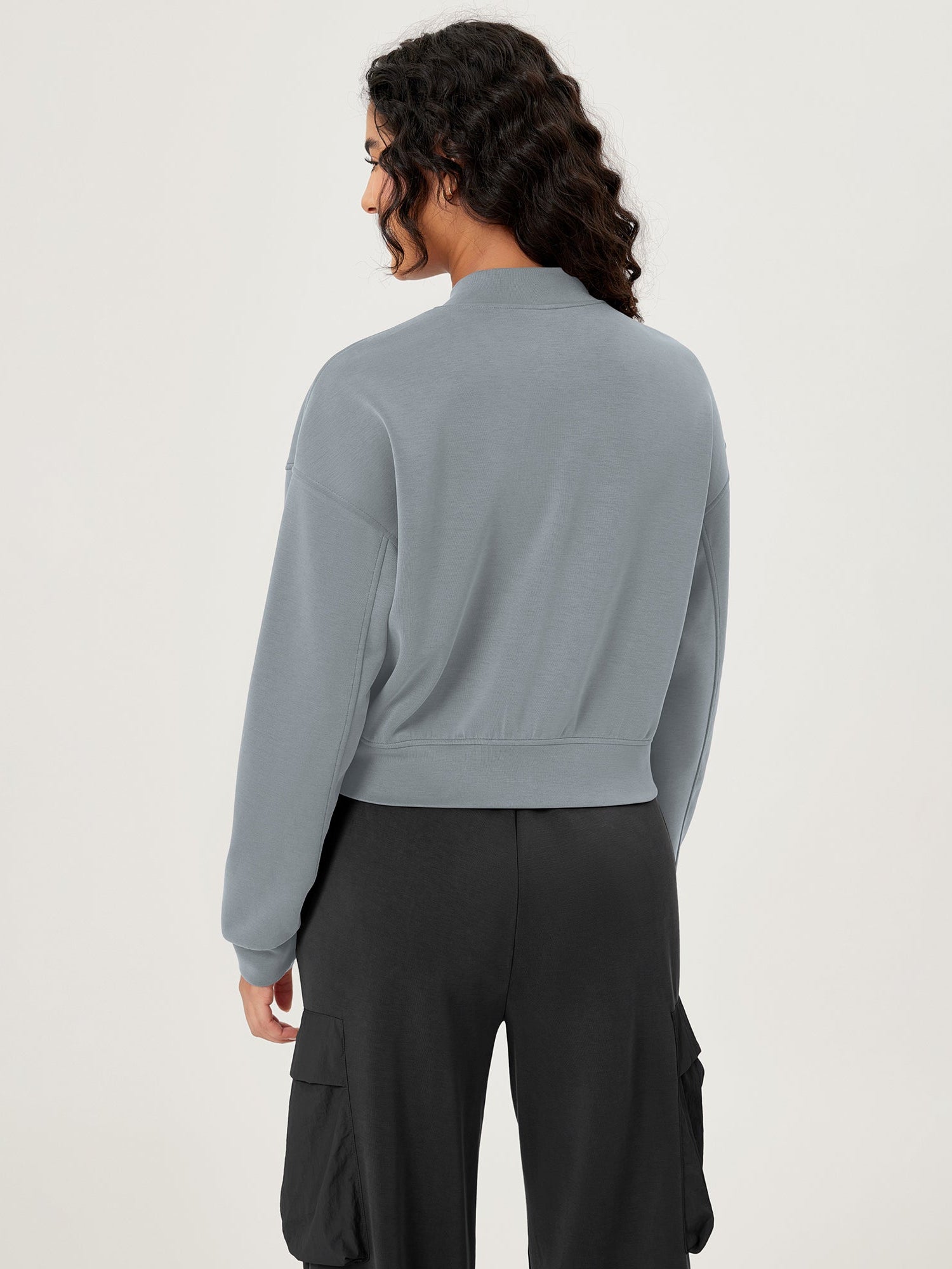 Modal Soft Full-Zip Bomber Casual Outfit Crop Jacket with Pockets - ododos