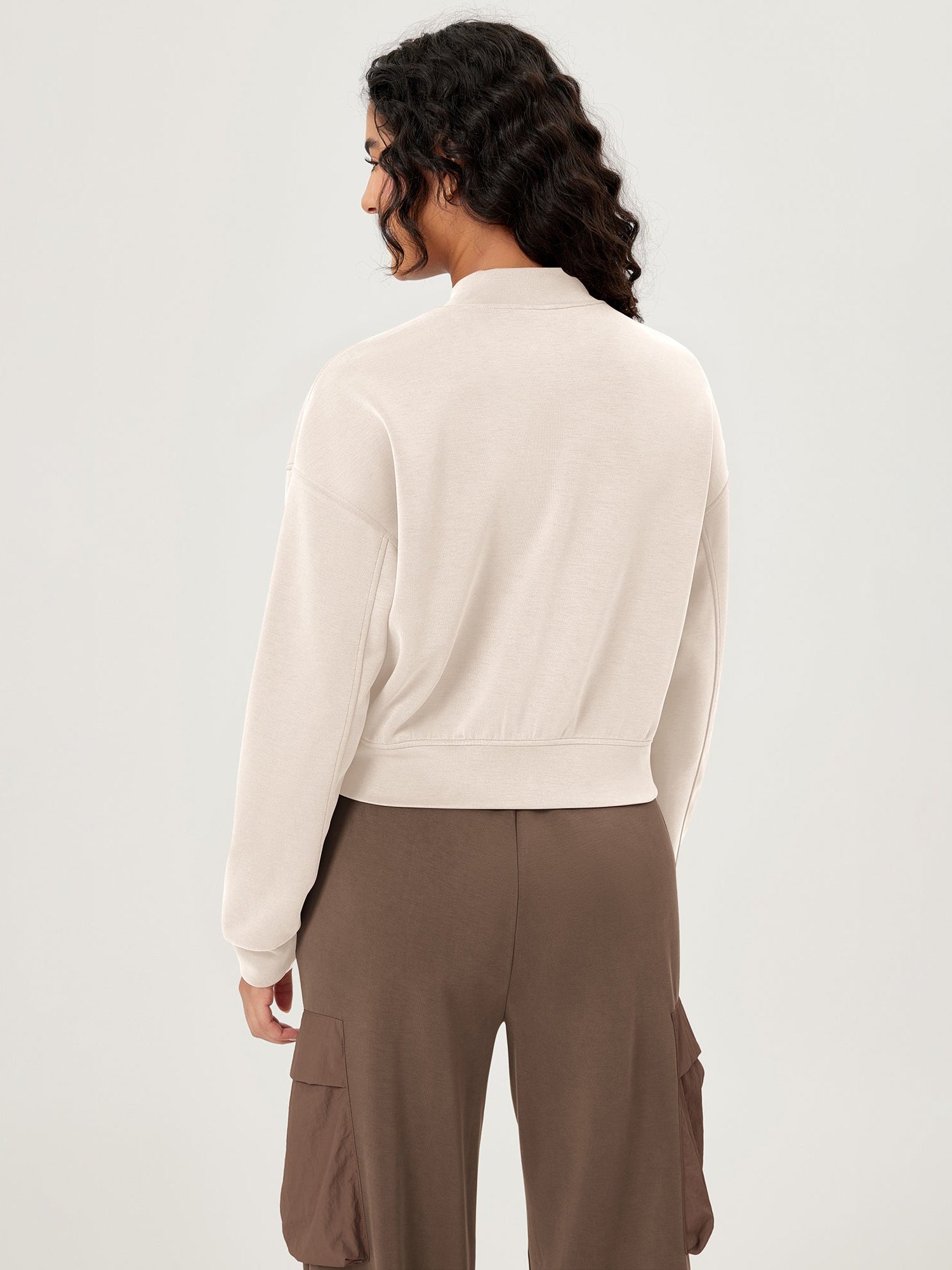 Modal Soft Full-Zip Bomber Casual Outfit Crop Jacket with Pockets - ododos
