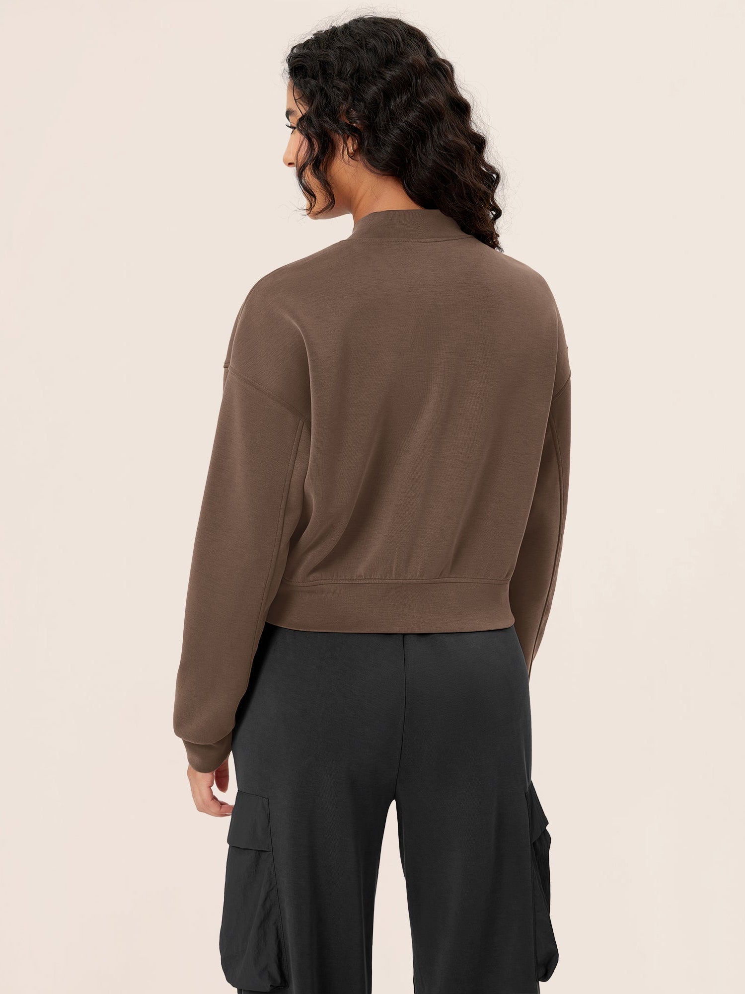 Modal Soft Full-Zip Bomber Casual Outfit Crop Jacket with Pockets - ododos