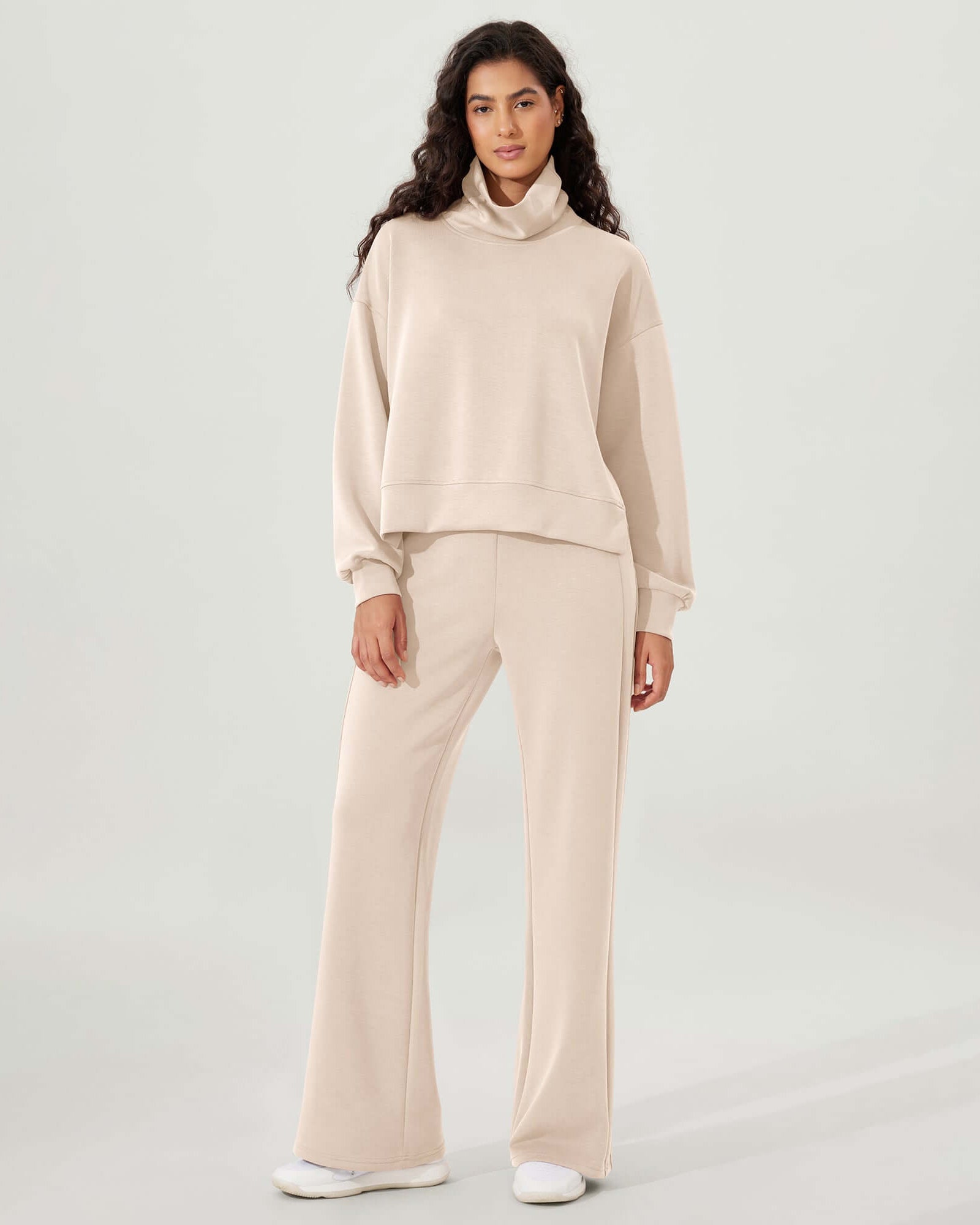 Modal Soft Split Hem Turtleneck Long Sleeve Casual Sweatshirts - ododos