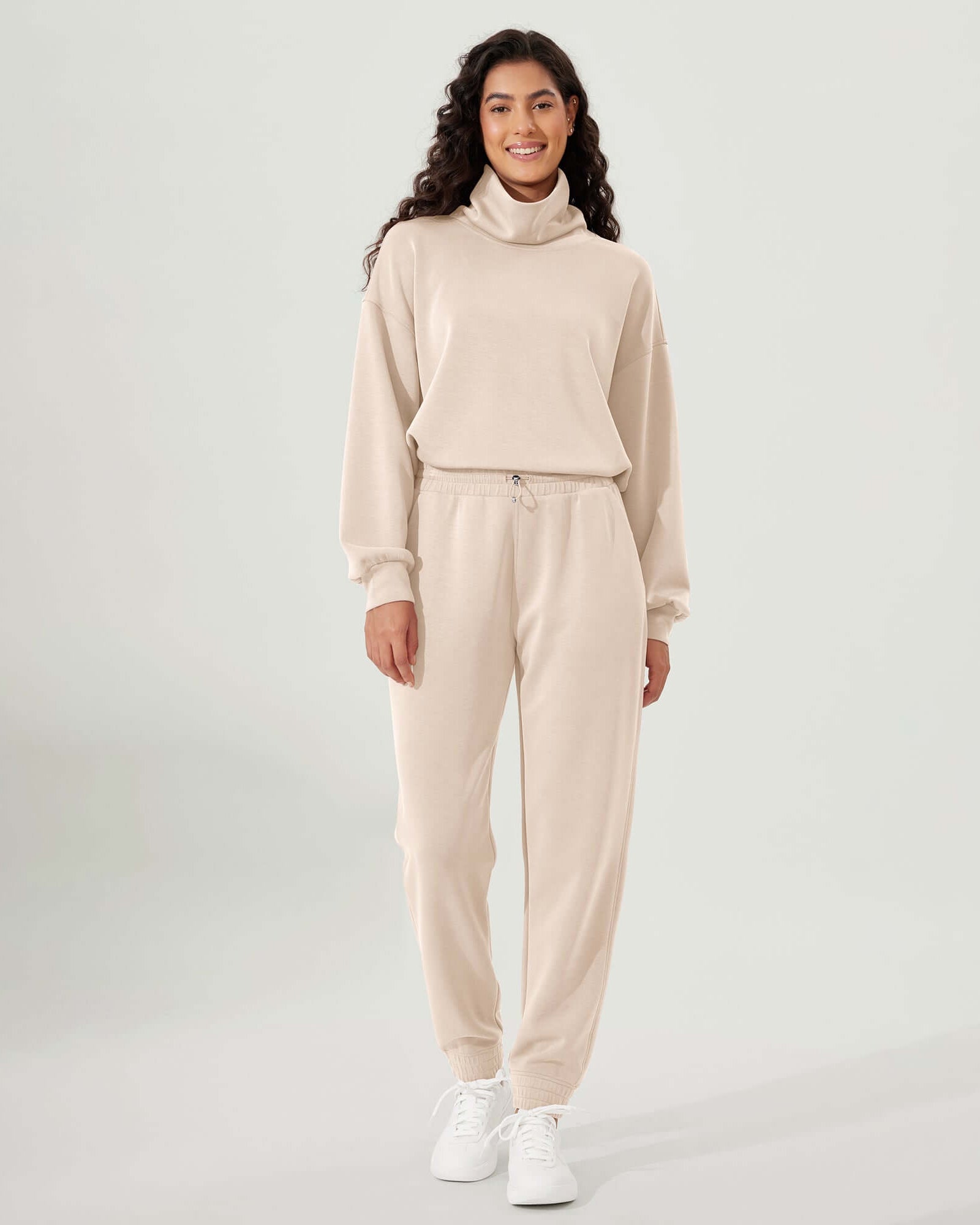 Modal Soft Split Hem Turtleneck Long Sleeve Casual Sweatshirts - ododos