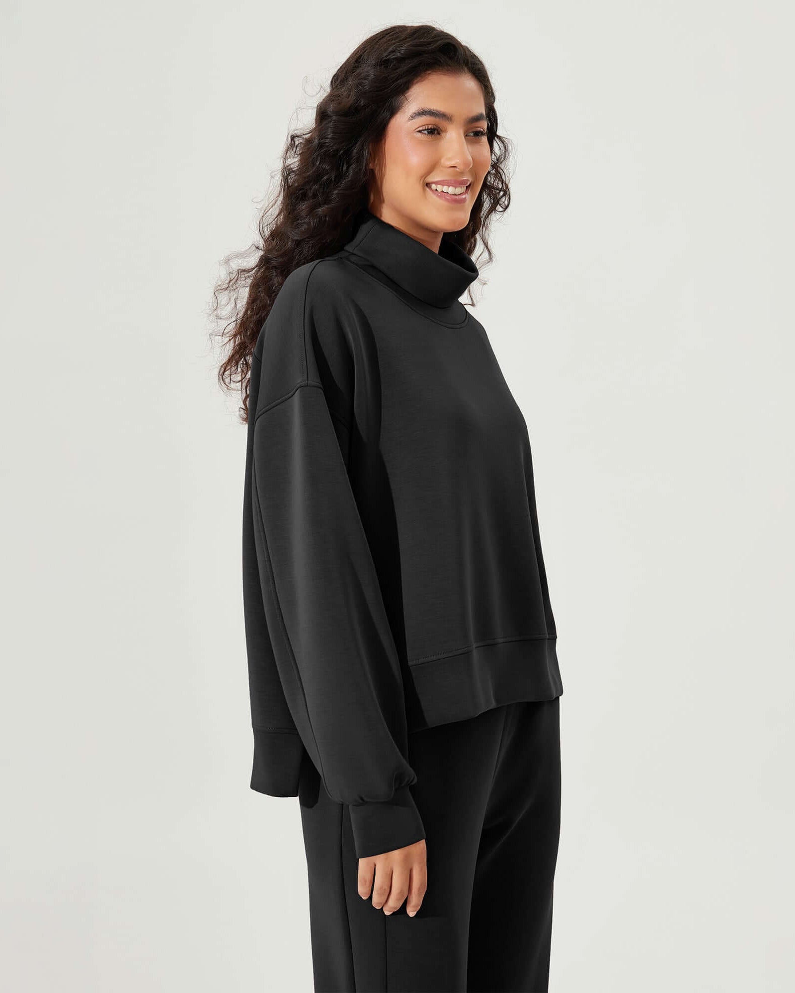 Modal Soft Split Hem Turtleneck Long Sleeve Casual Sweatshirts - ododos
