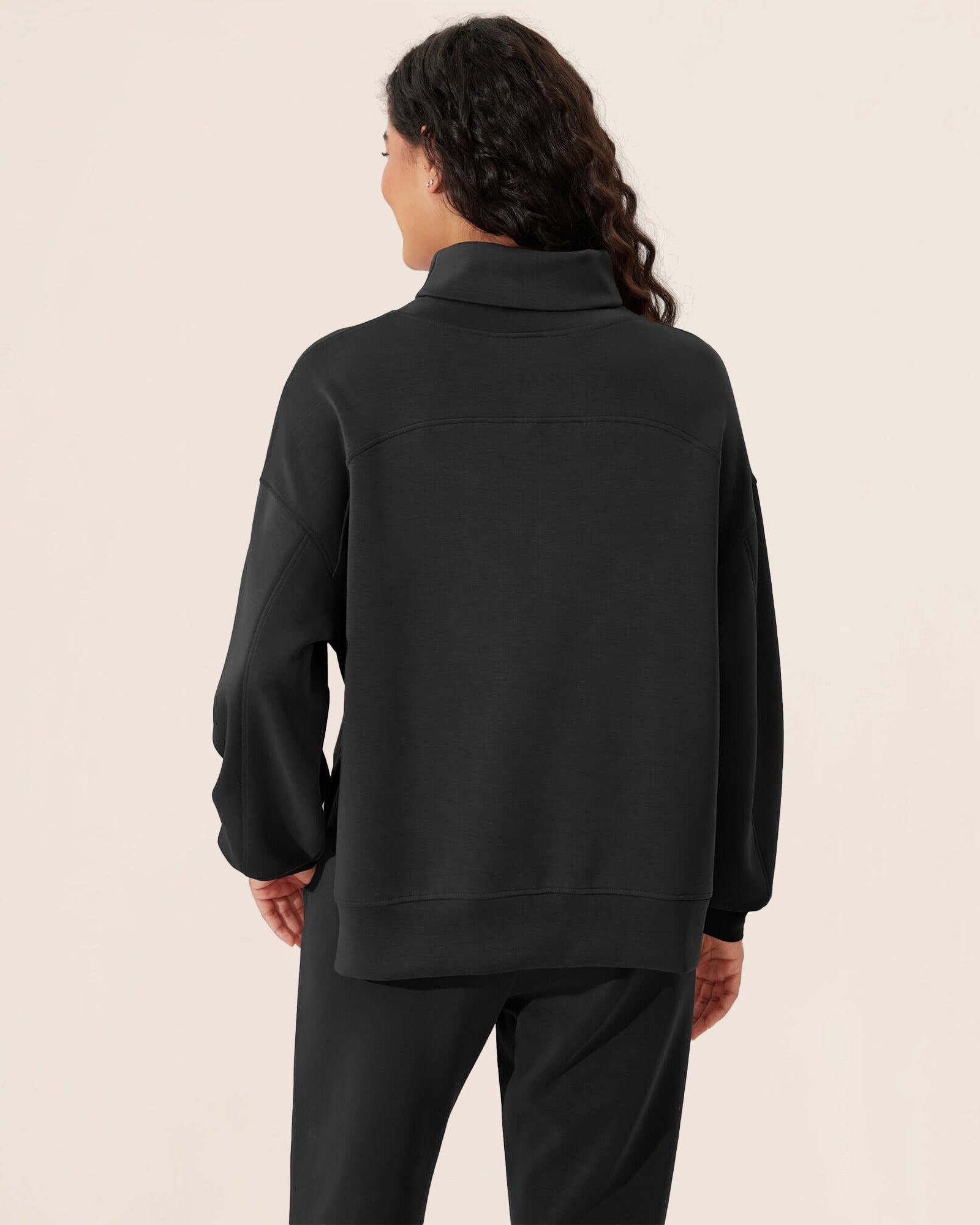 Modal Soft Split Hem Turtleneck Long Sleeve Casual Sweatshirts - ododos