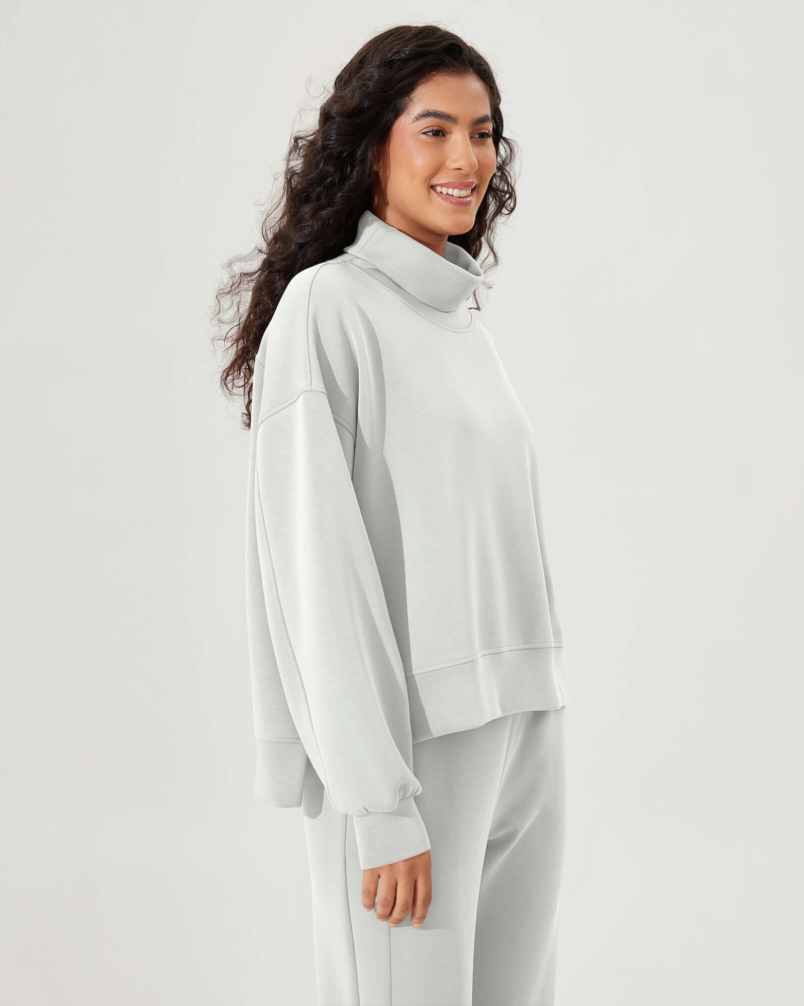 Modal Soft Split Hem Turtleneck Long Sleeve Casual Sweatshirts - ododos