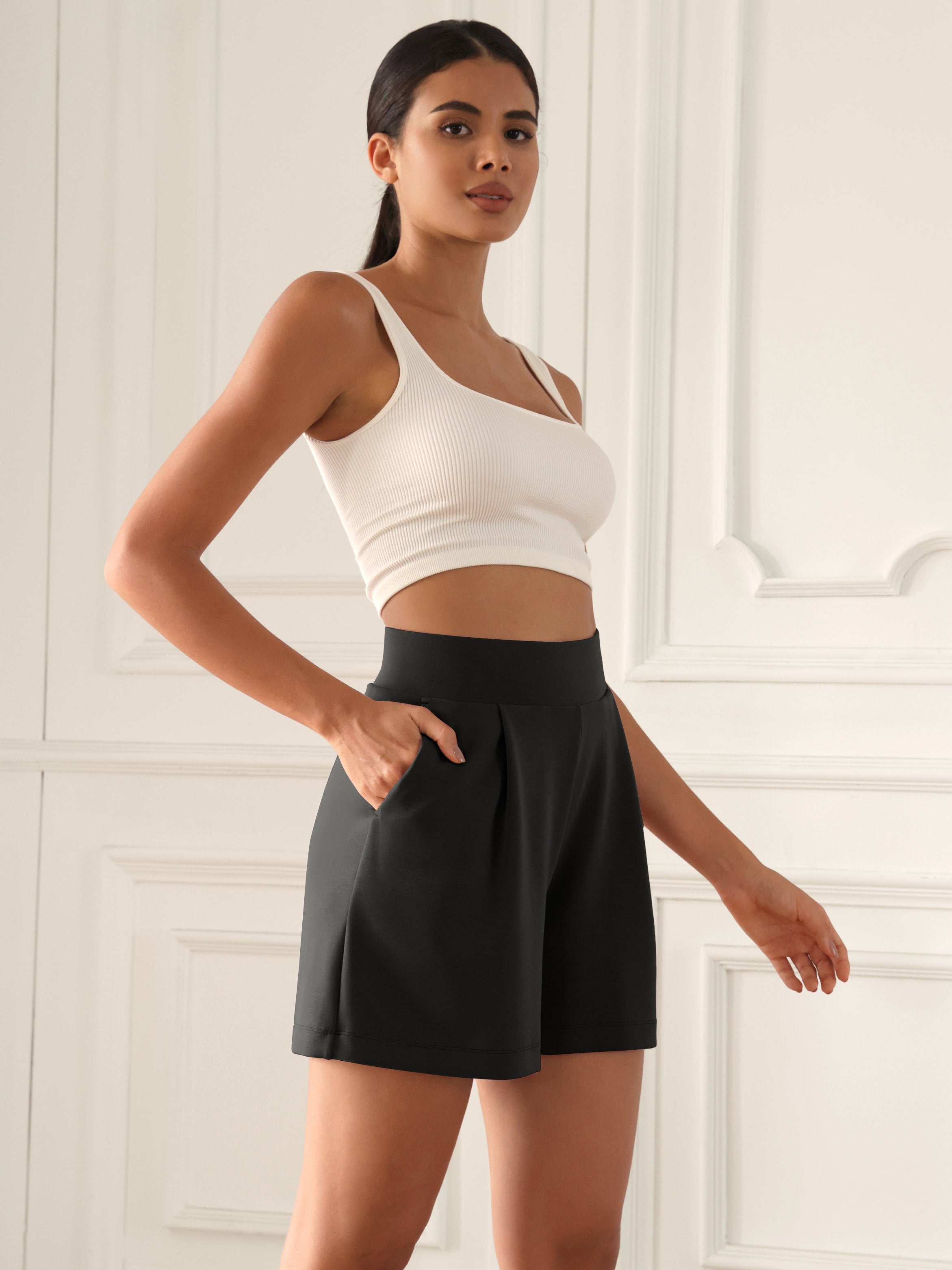Modal Soft High Waist Wide Leg Shorts with Pockets - ododos