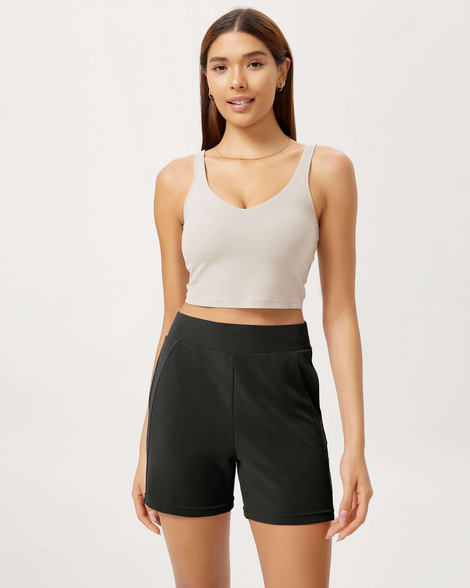 Modal Soft High Waist Casual Shorts with Pockets Black - ododos