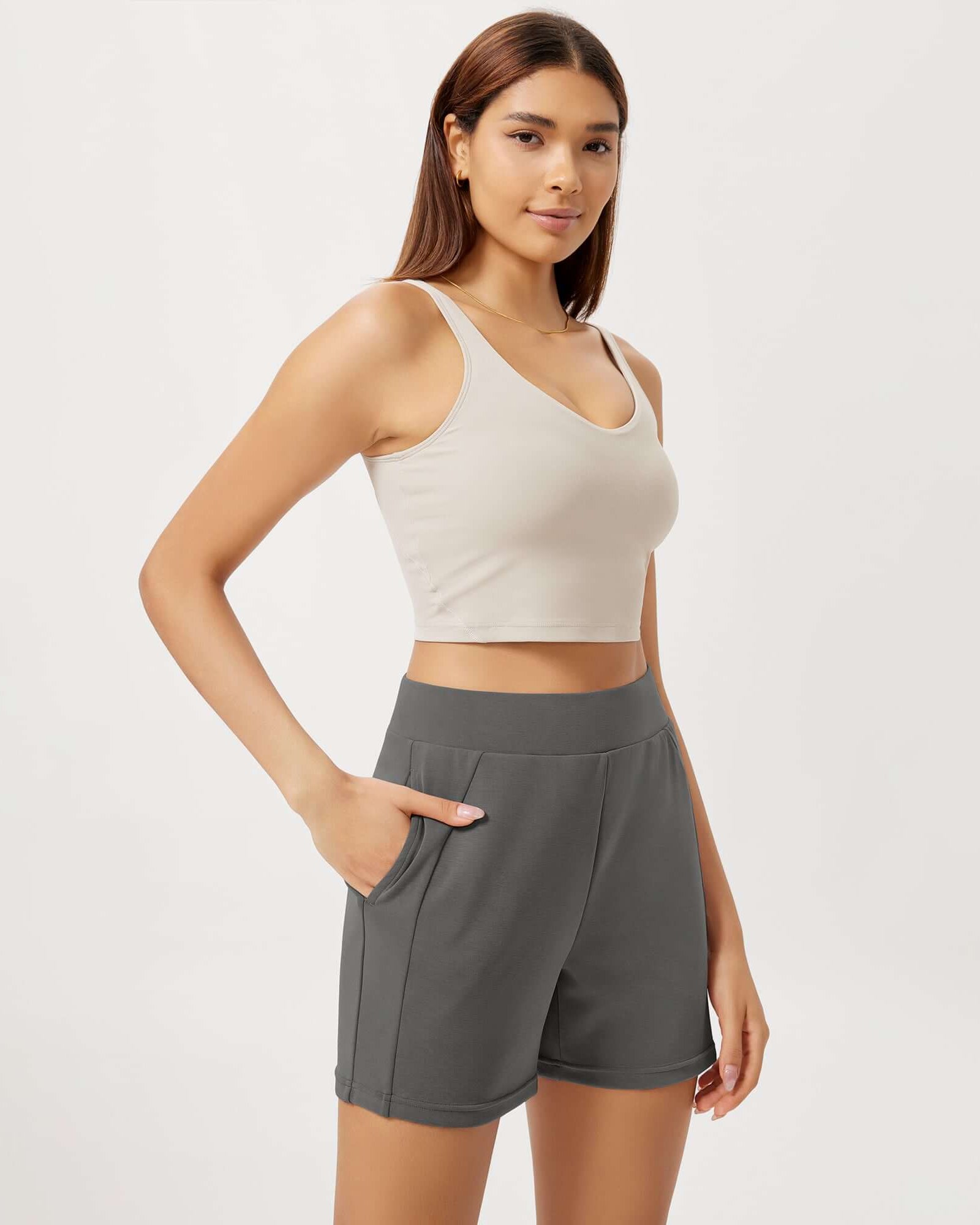 Modal Soft High Waist Casual Shorts with Pockets Charcoal - ododos