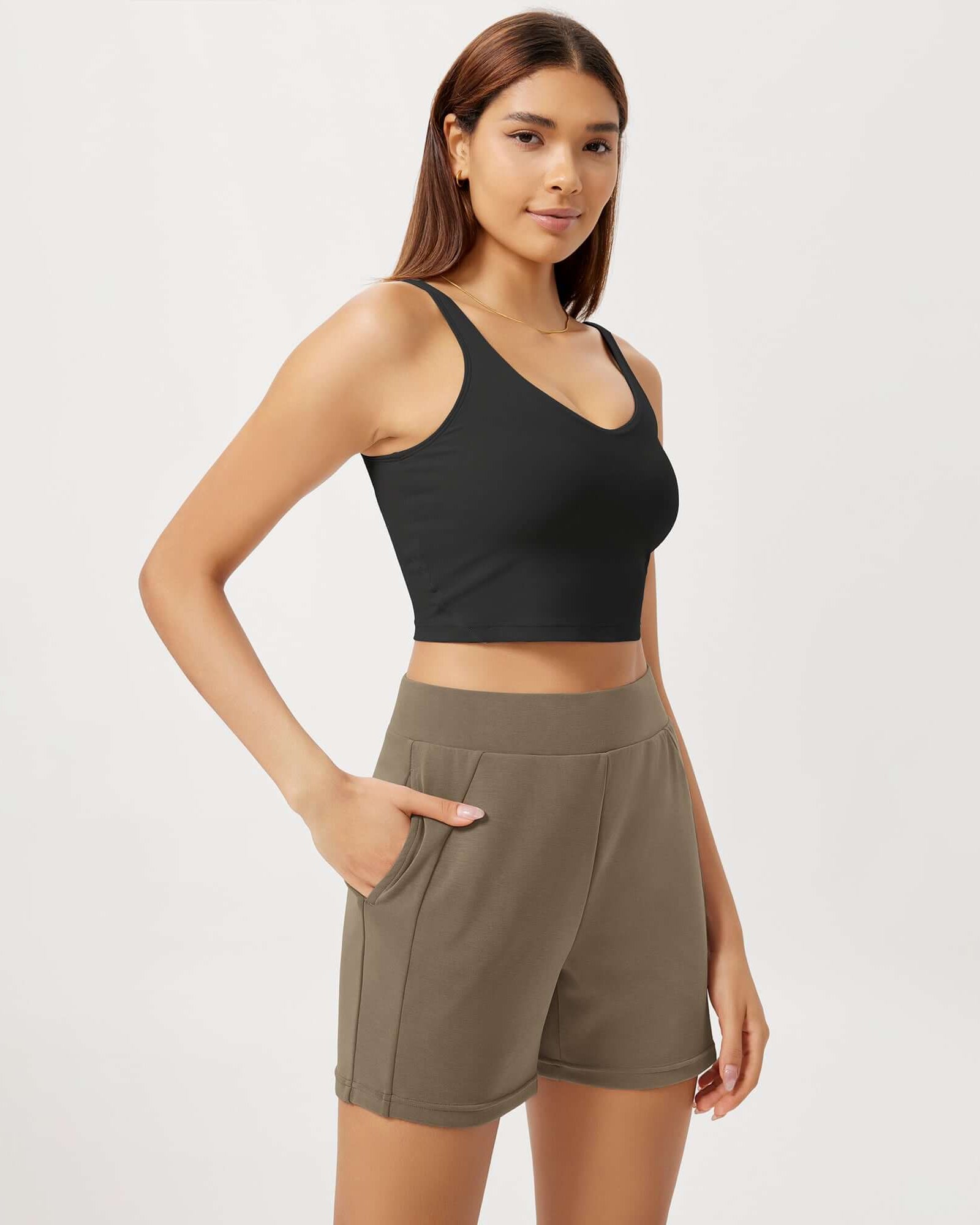 Modal Soft High Waist Casual Shorts with Pockets Espresso - ododos
