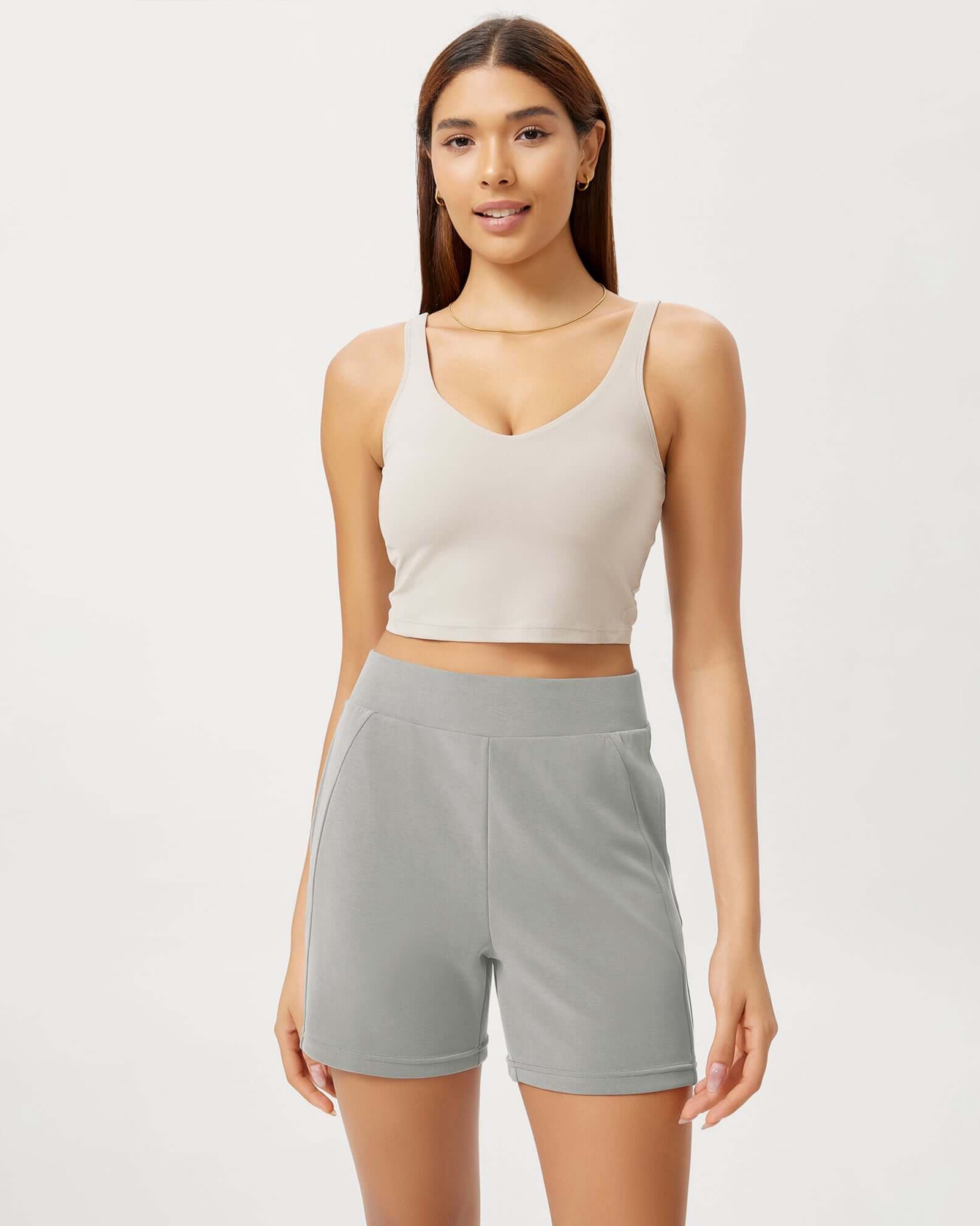 Modal Soft High Waist Casual Shorts with Pockets Gray - ododos
