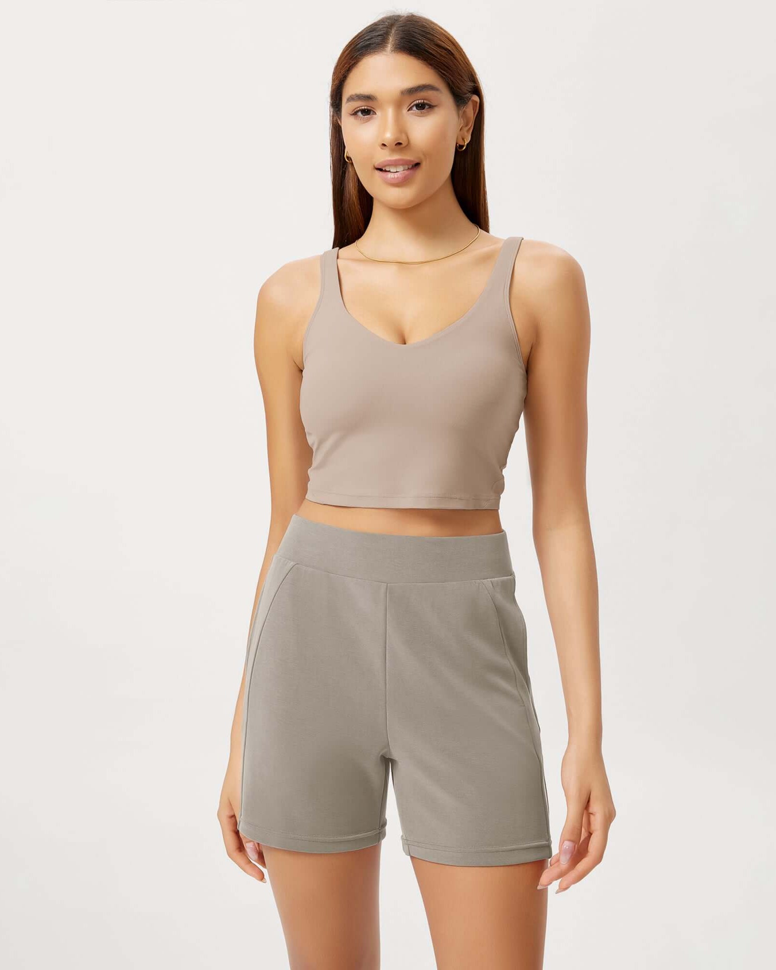 Modal Soft High Waist Casual Shorts with Pockets Khaki - ododos