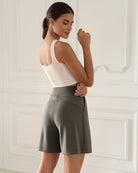 Modal Soft High Waist Wide Leg Shorts with Pockets Deep Grey 6 inches - ododos