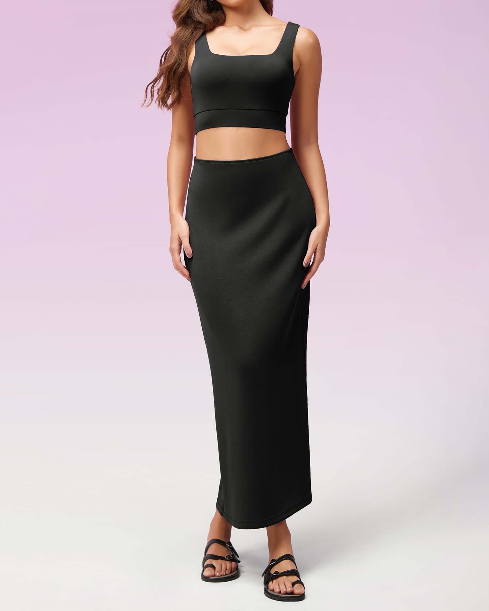 Modal Soft Back Slit Casual Maxi Skirts - ododos