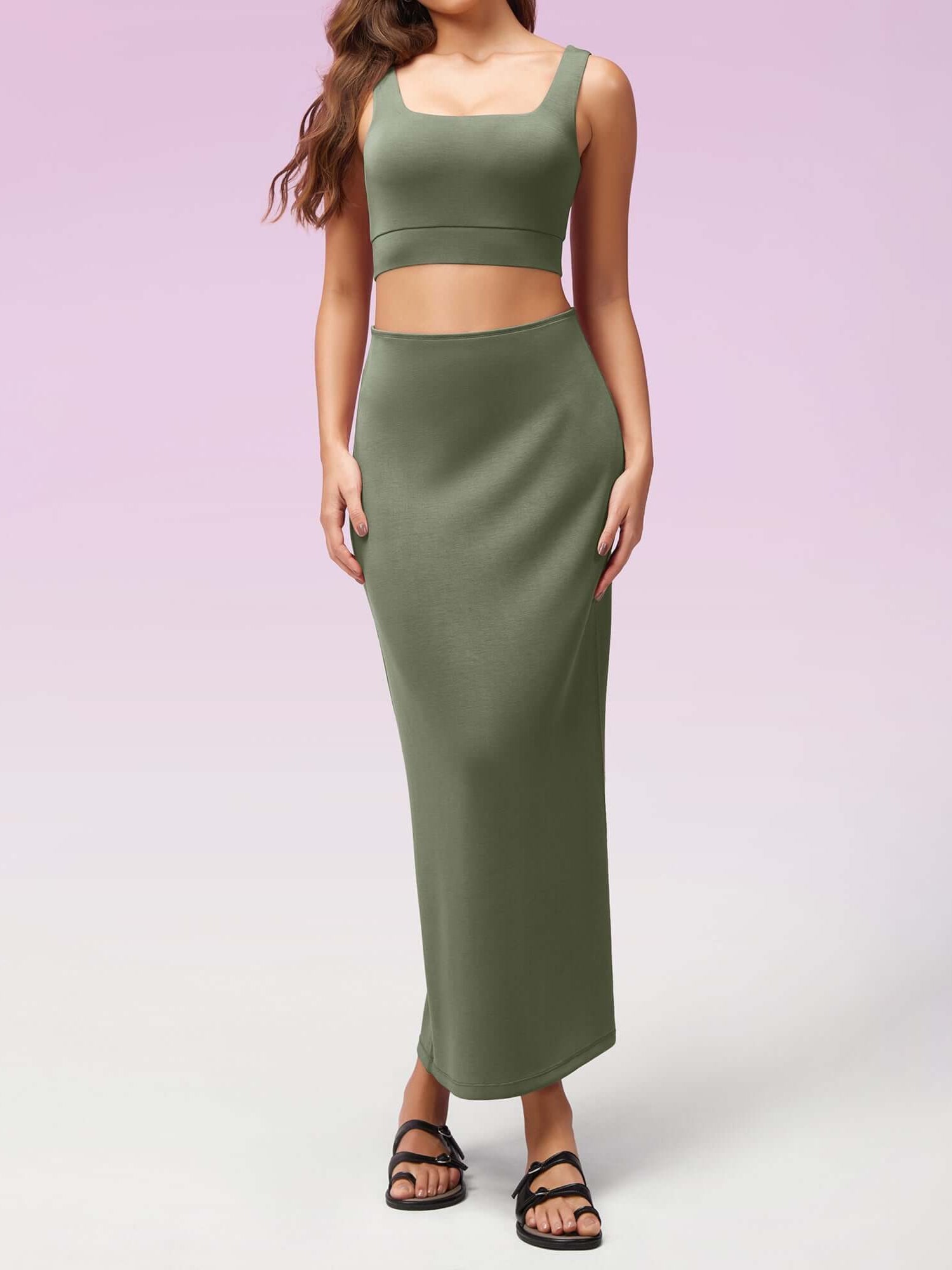 Modal Soft Back Slit Casual Maxi Skirts - ododos