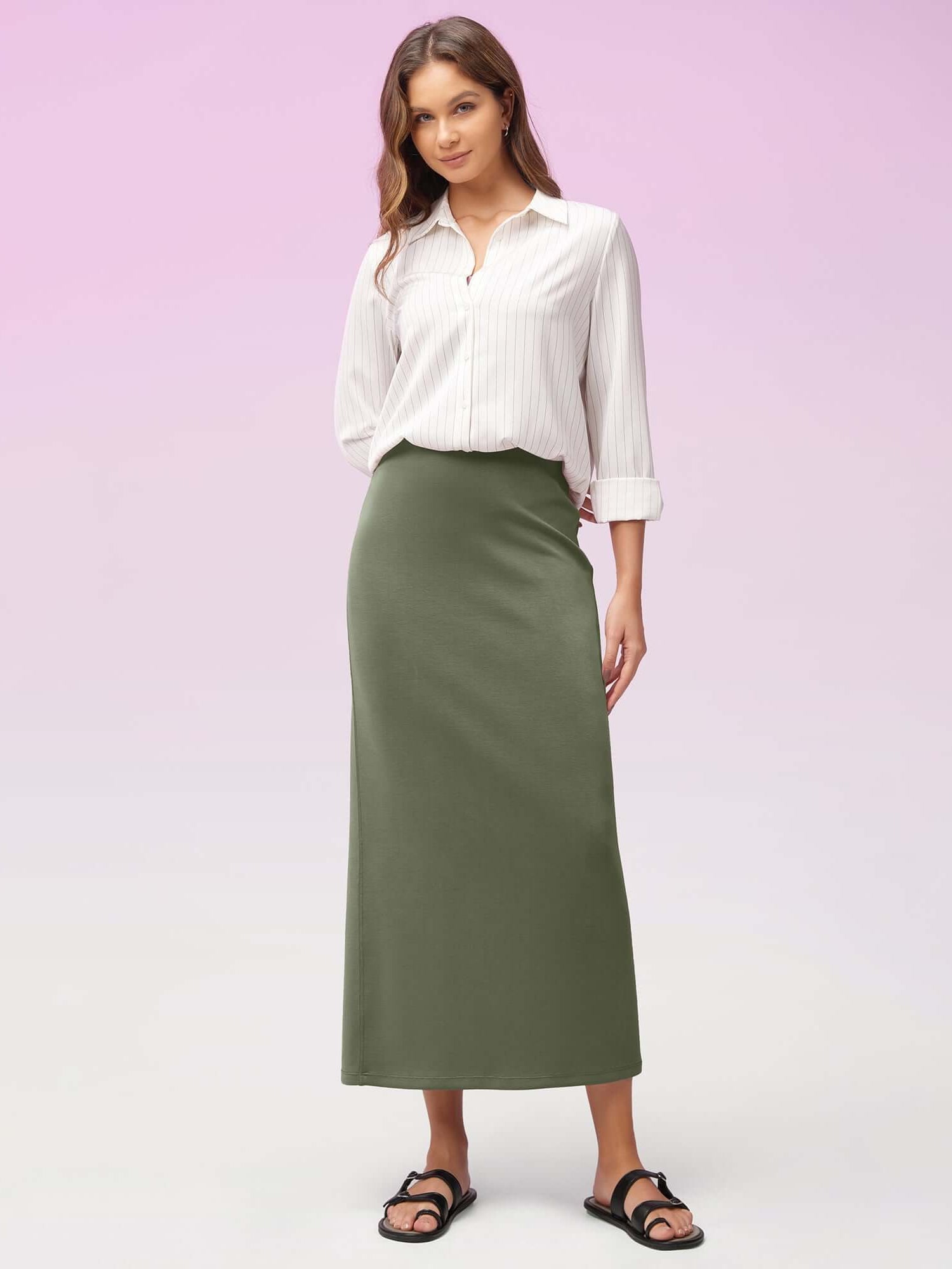 Modal Soft Back Slit Casual Maxi Skirts - ododos
