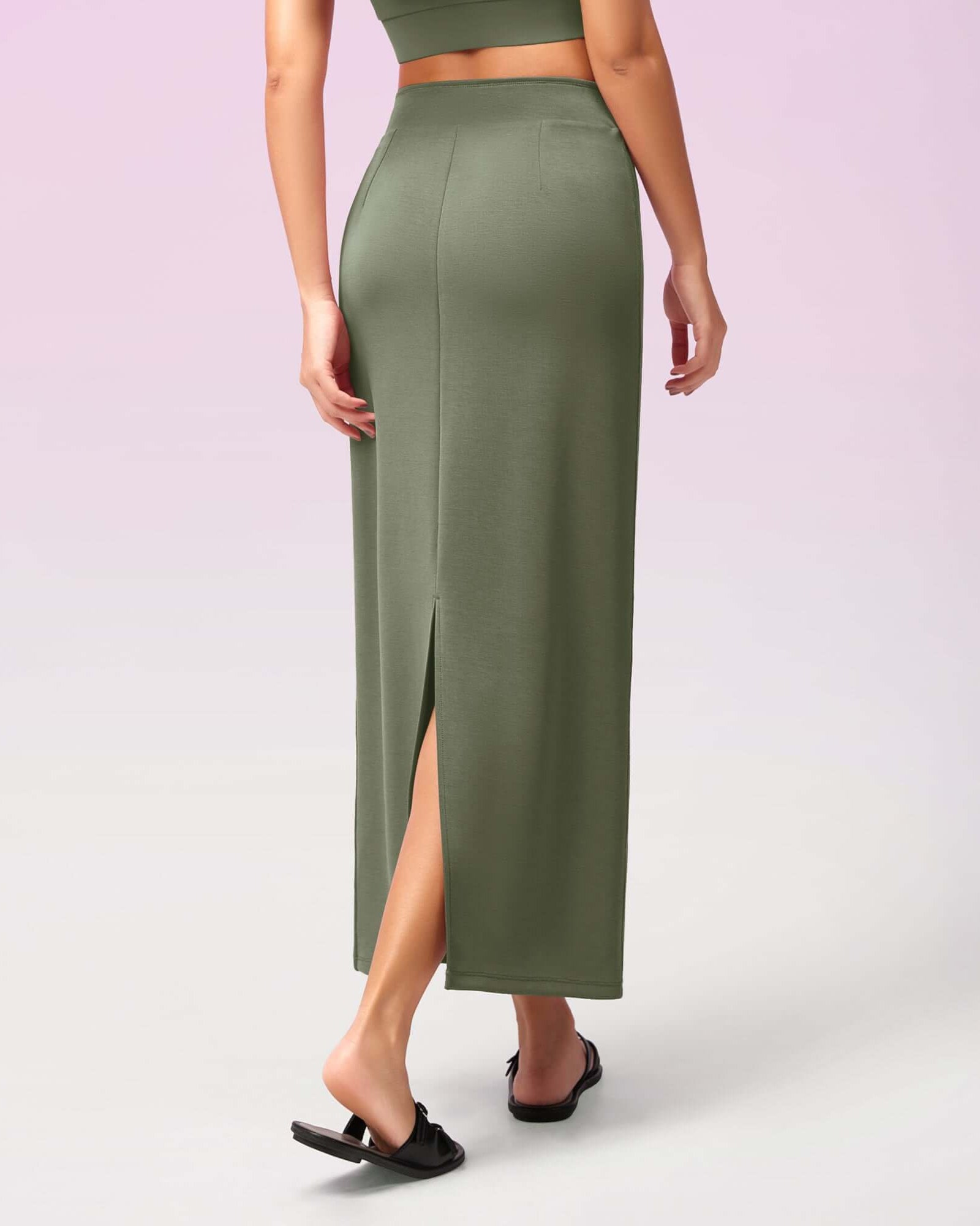 Modal Soft Back Slit Casual Maxi Skirts - ododos