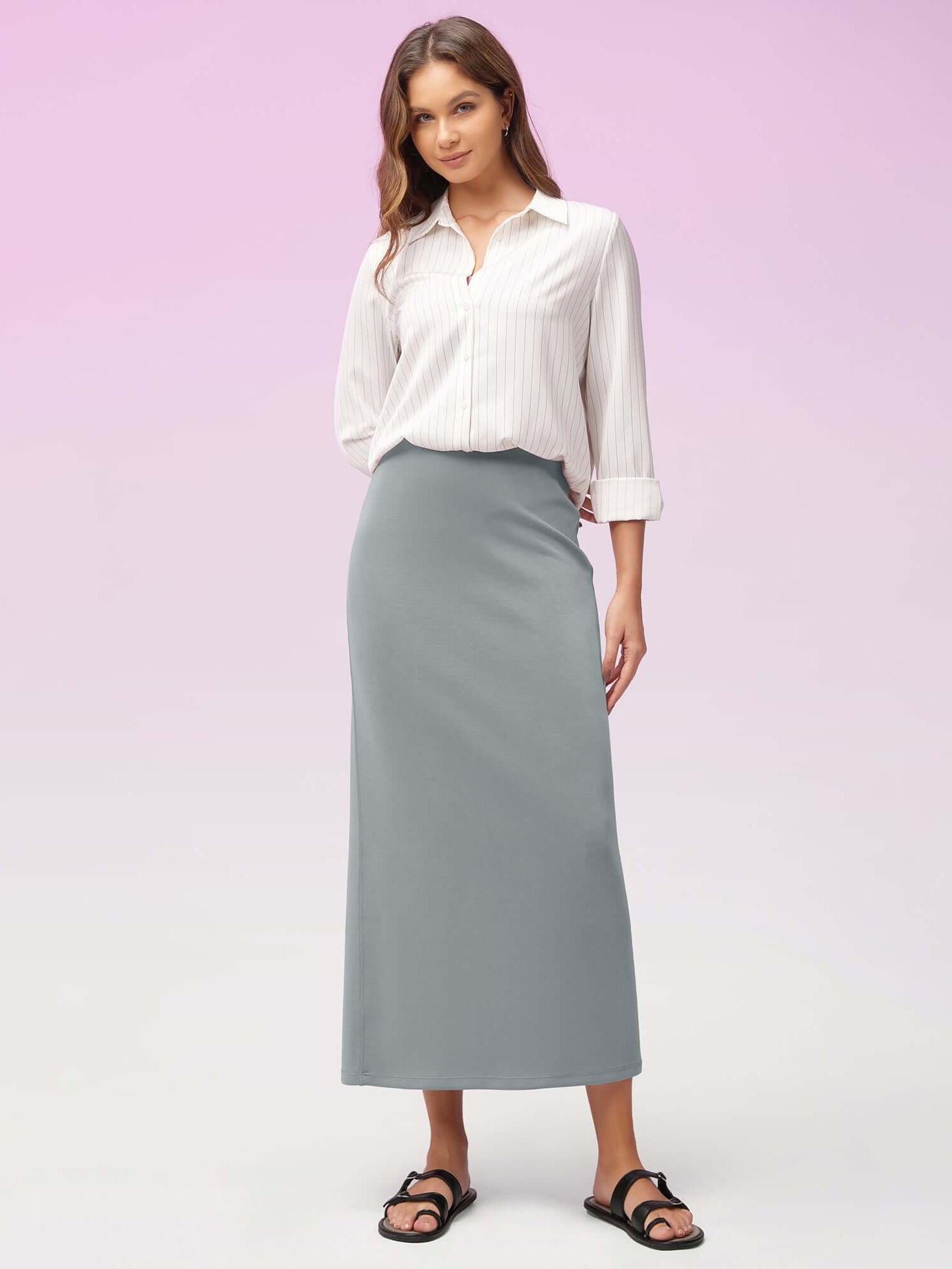 Modal Soft Back Slit Casual Maxi Skirts - ododos