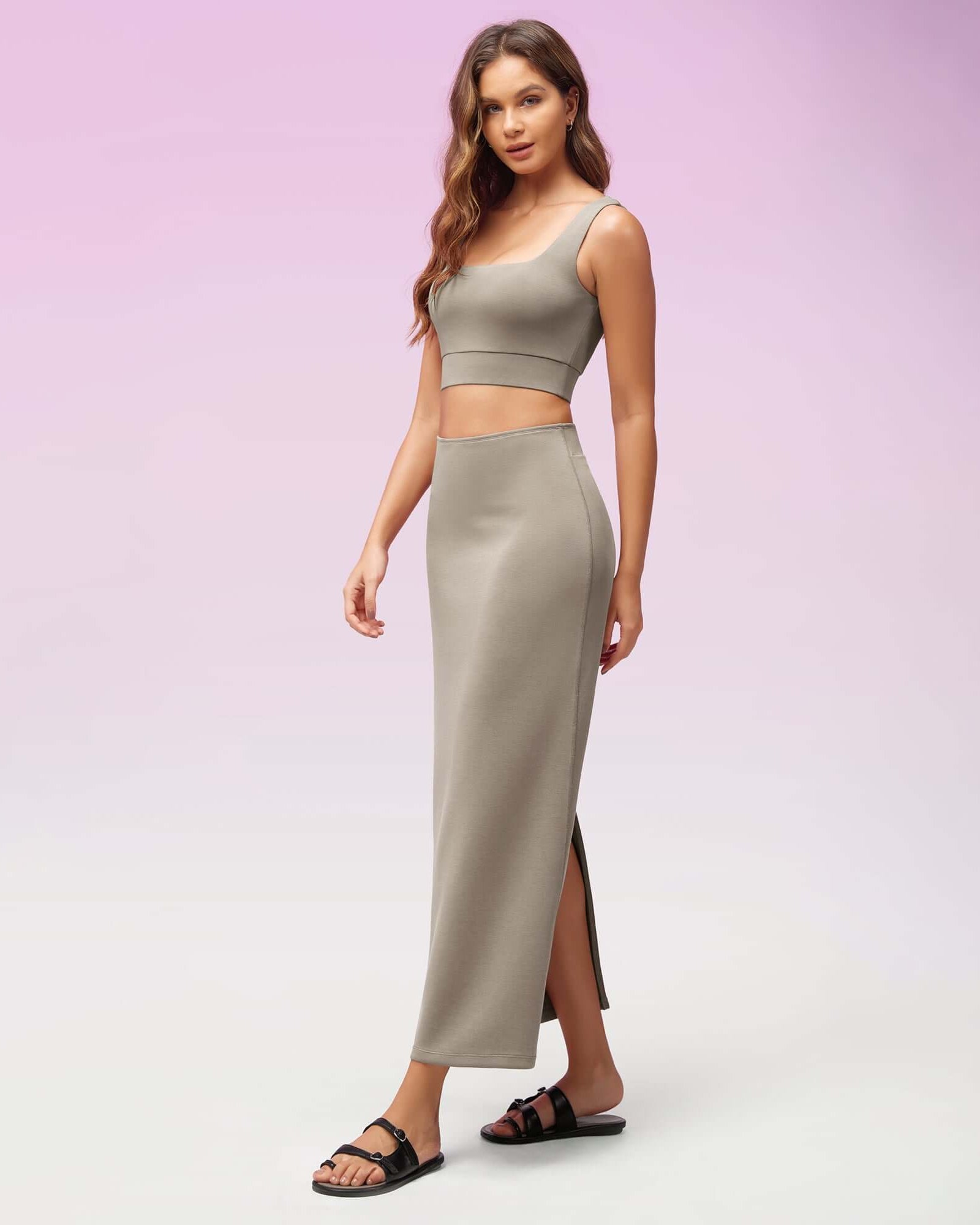 Modal Soft Back Slit Casual Maxi Skirts - ododos